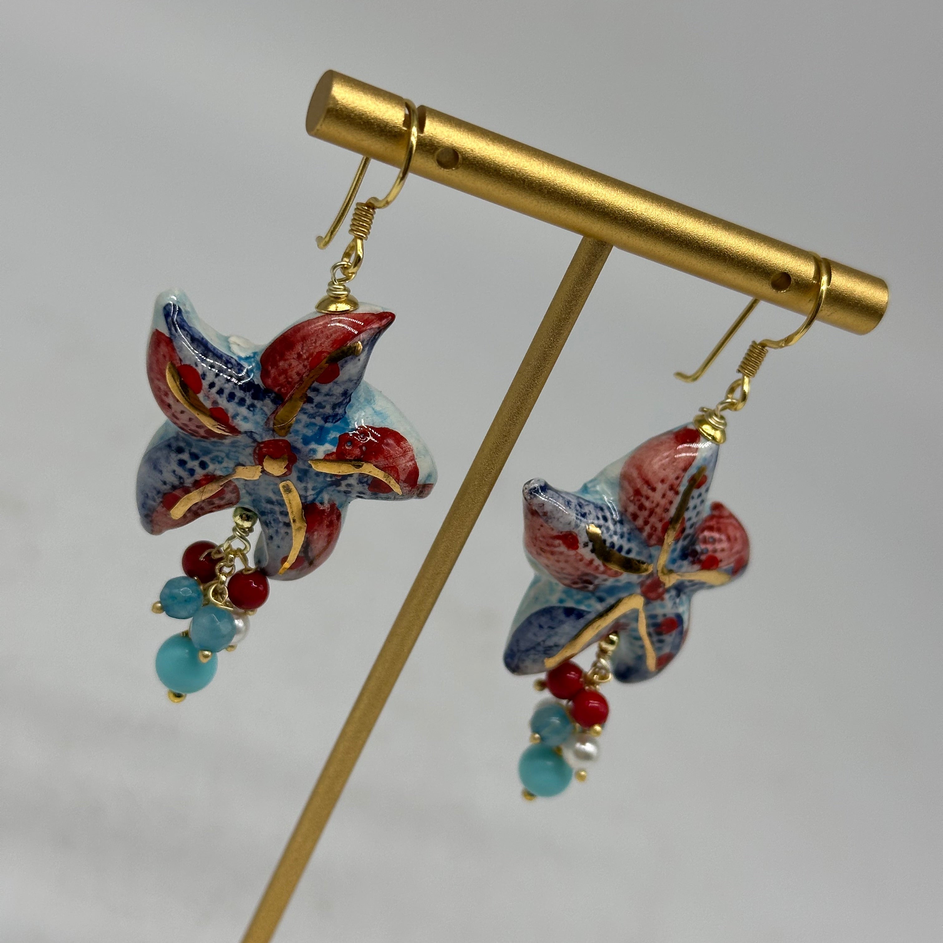 Orecchini Artigianali Stella Marina in Ceramica di Caltagirone pietre varie - ORECCHINI