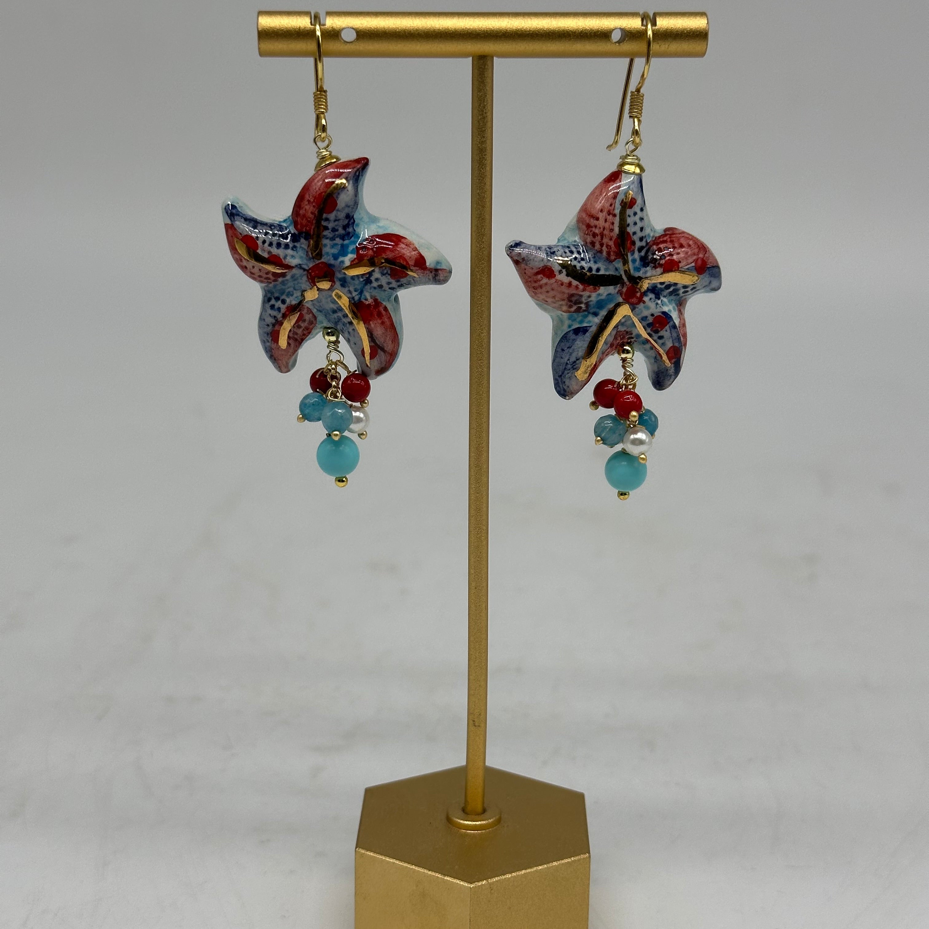 Orecchini Artigianali Stella Marina in Ceramica di Caltagirone pietre varie - ORECCHINI