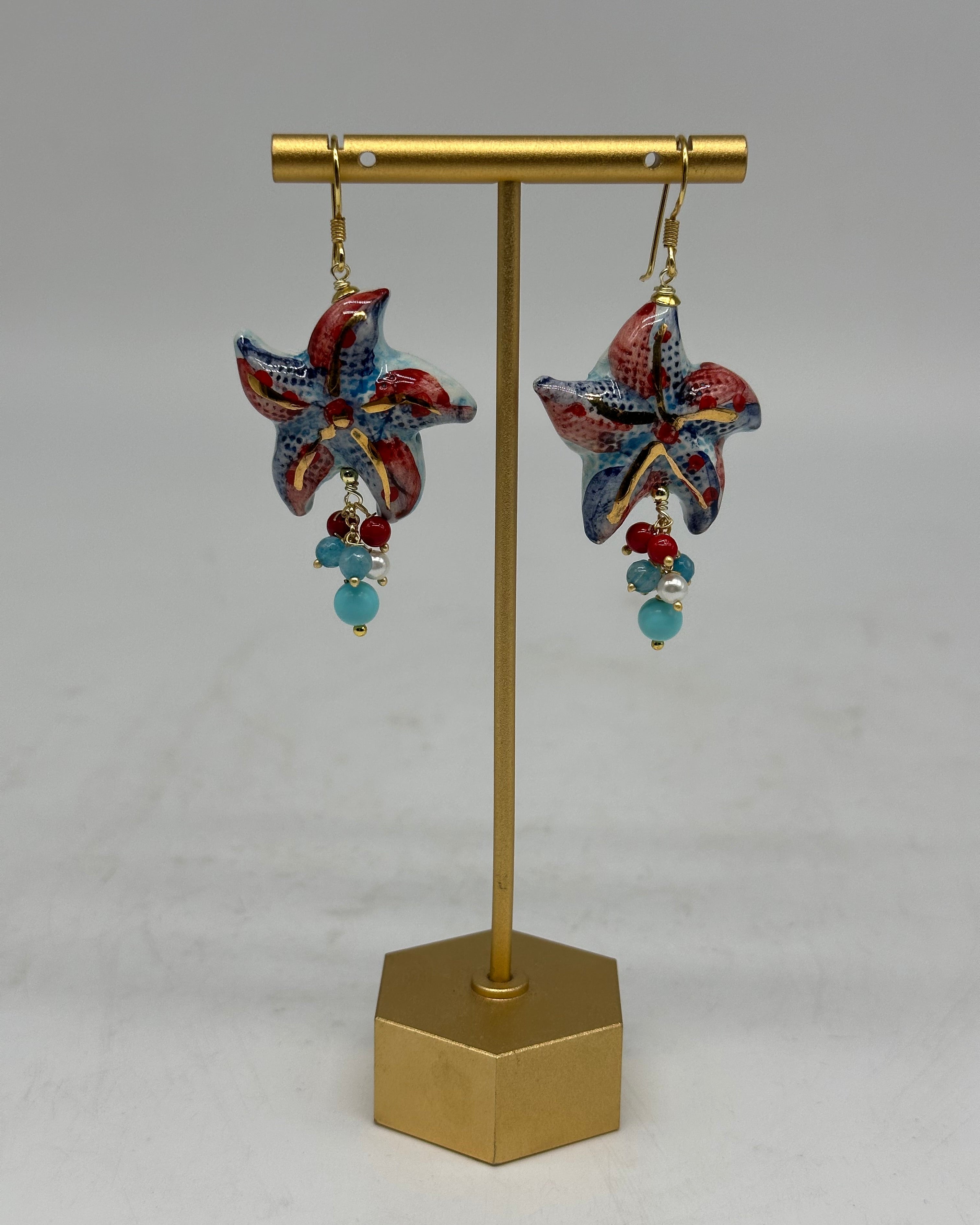 Orecchini Artigianali Stella Marina in Ceramica di Caltagirone pietre varie - ORECCHINI