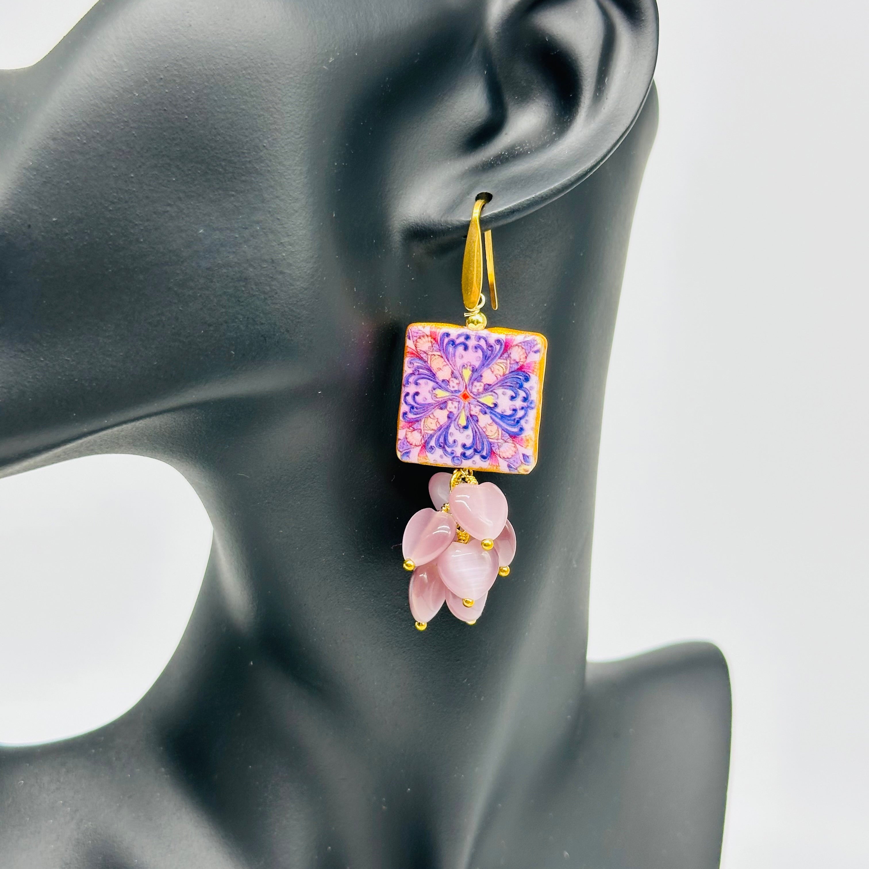 Orecchini Mattonella Maiolica Ceramica di Caltagirone V.1 - ORECCHINI