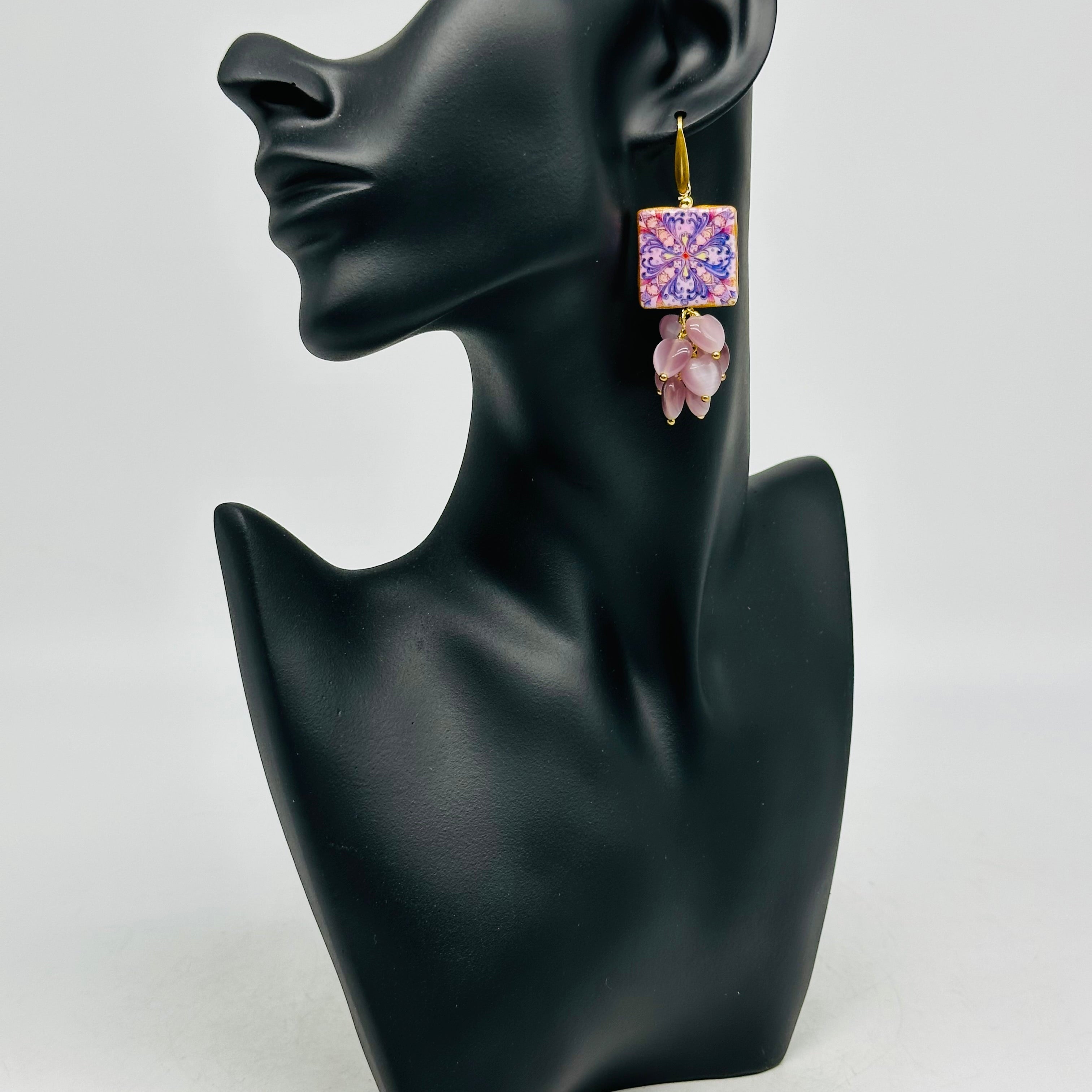 Orecchini Mattonella Maiolica Ceramica di Caltagirone V.1 - ORECCHINI