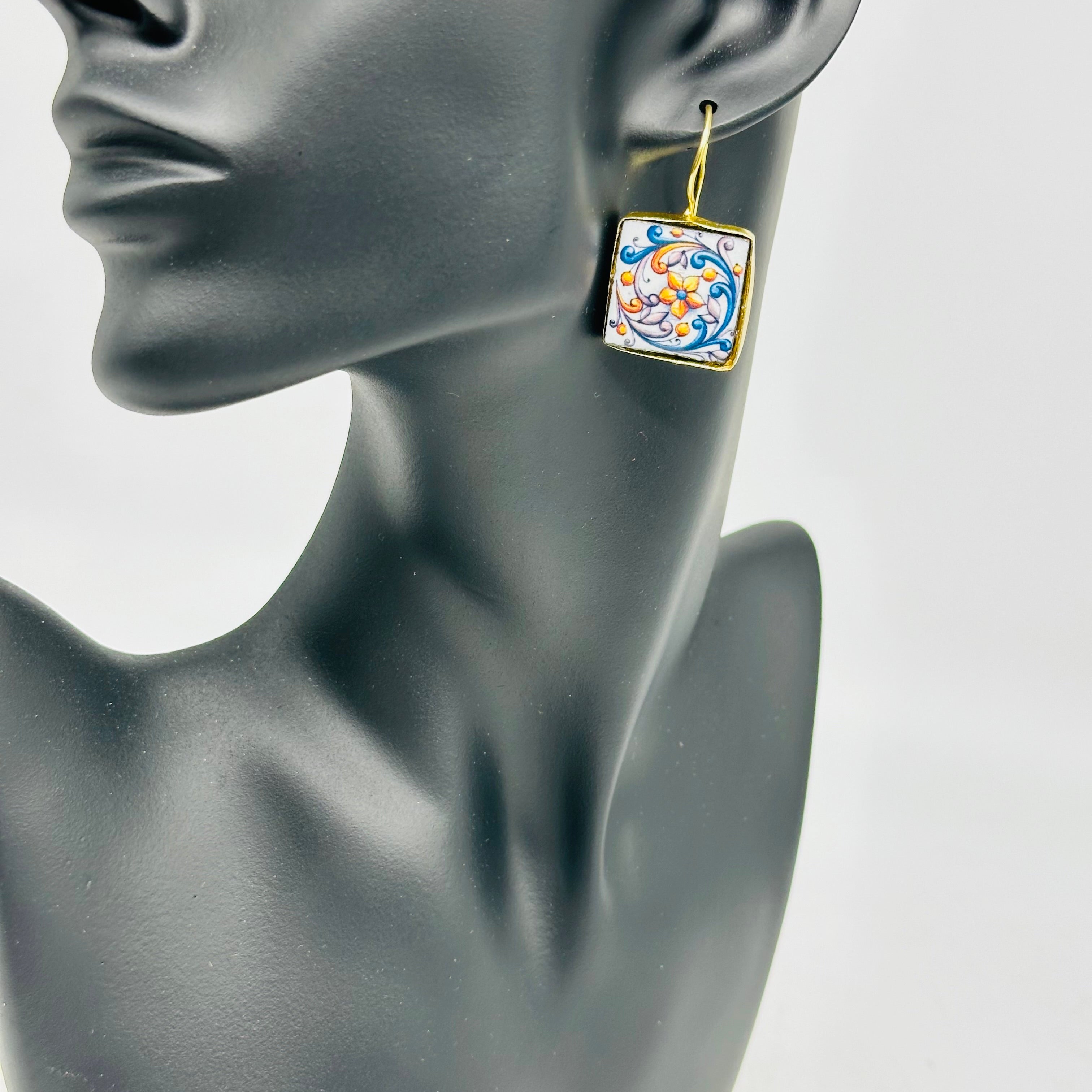 Orecchini Mattonella Maiolica Ceramica di Caltagirone V.10 - ORECCHINI