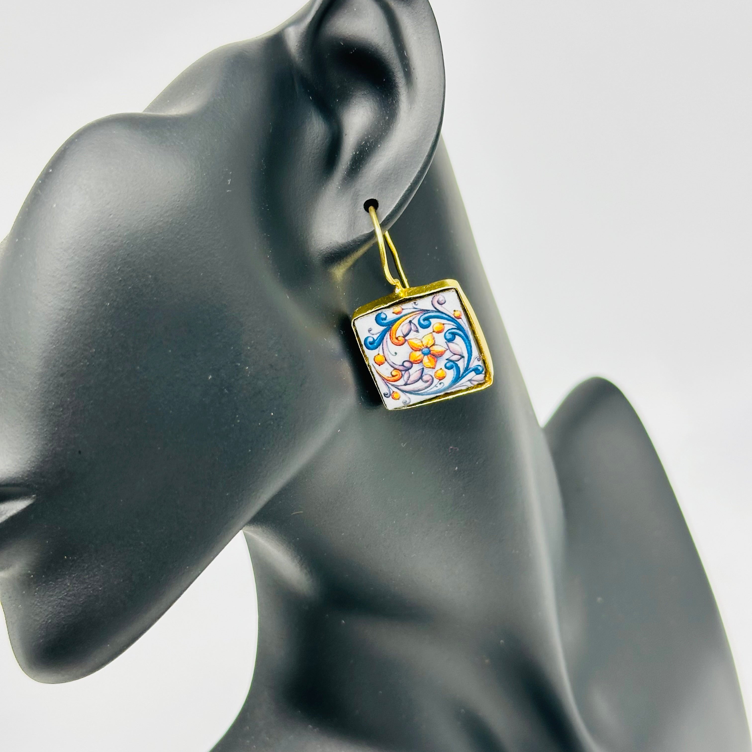 Orecchini Mattonella Maiolica Ceramica di Caltagirone V.10 - ORECCHINI