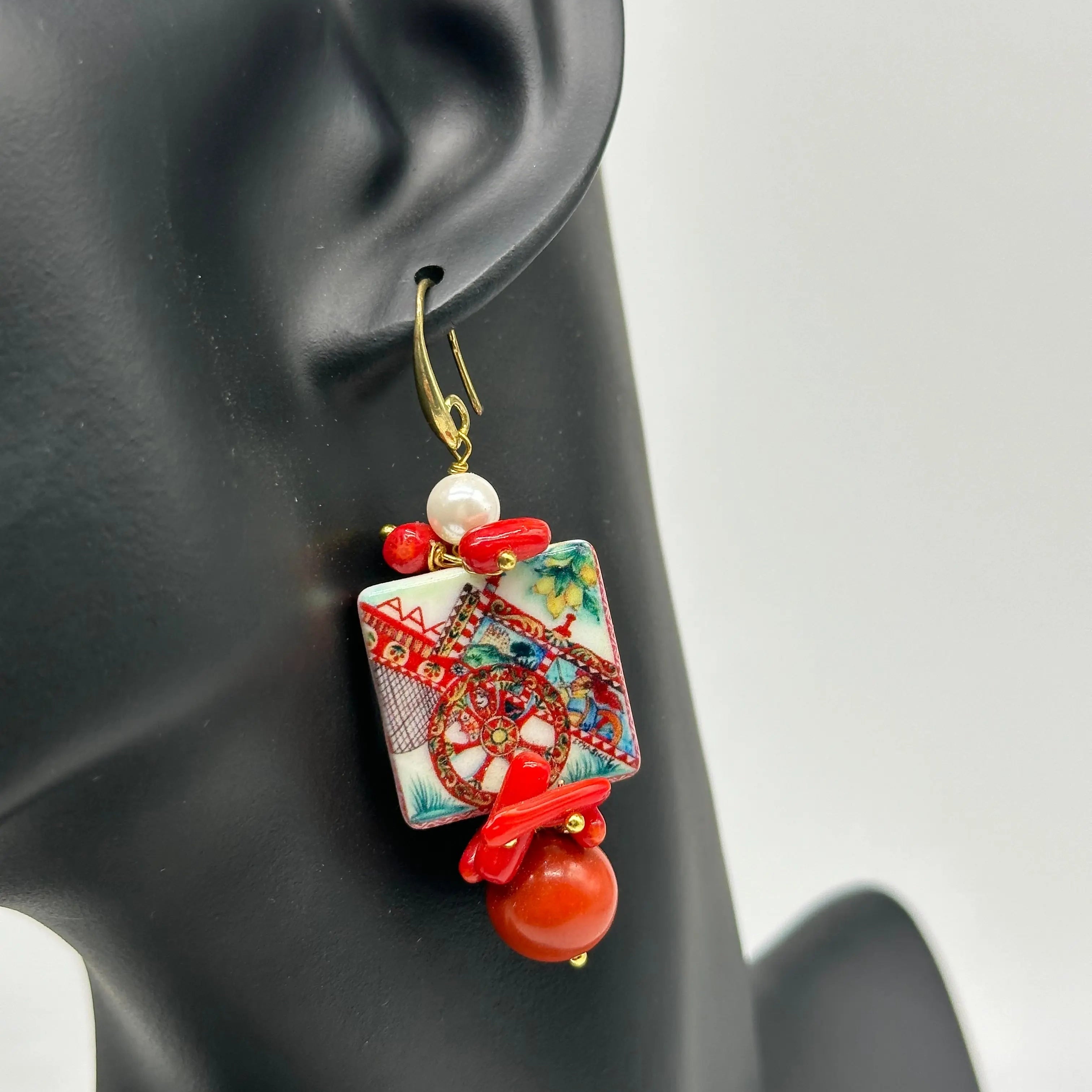 Orecchini Mattonella Maiolica Ceramica di Caltagirone V.11 DD CERAMICHE SICILIANE
