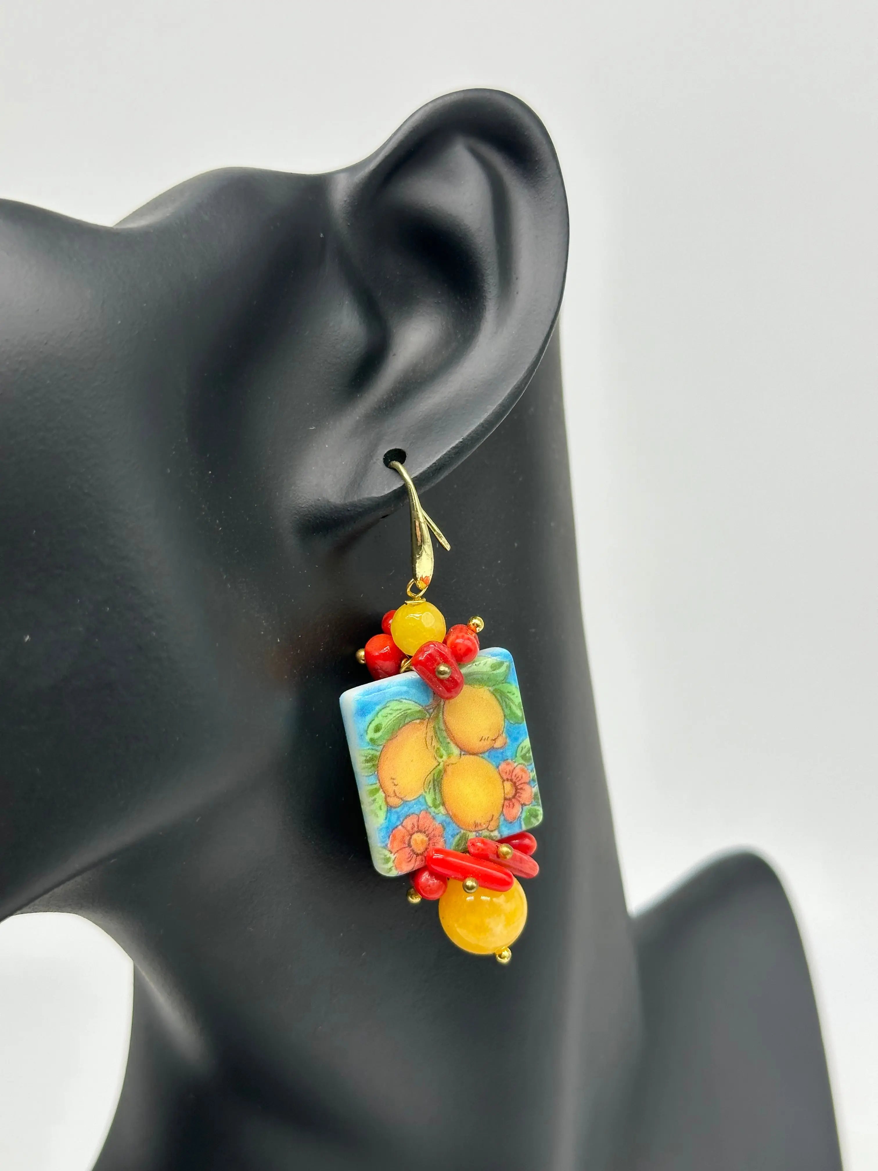 Orecchini Mattonella Maiolica Ceramica di Caltagirone V.13 DD CERAMICHE SICILIANE
