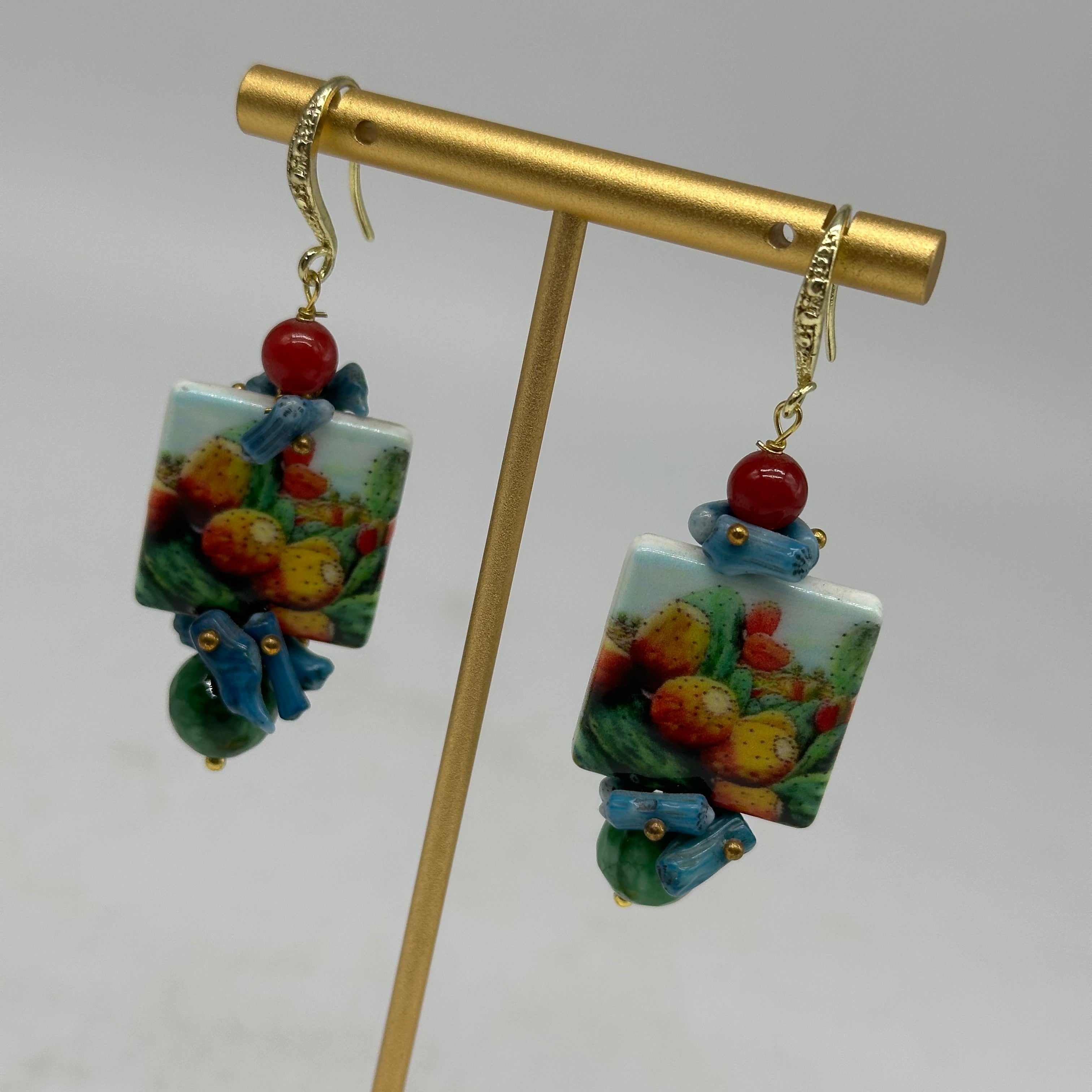 Orecchini Mattonella Maiolica Ceramica di Caltagirone V.14 - ORECCHINI