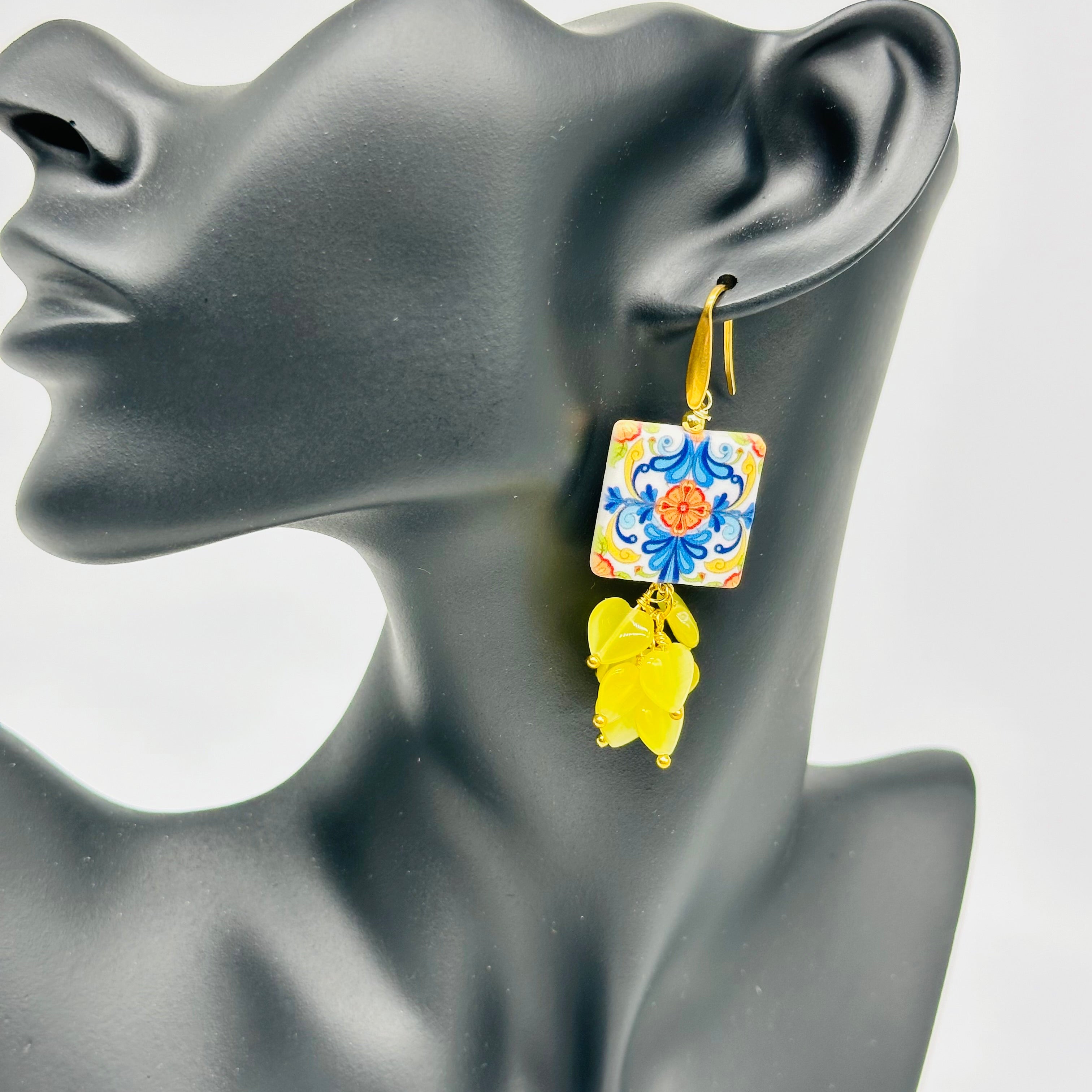 Orecchini Mattonella Maiolica Ceramica di Caltagirone V.2 - ORECCHINI