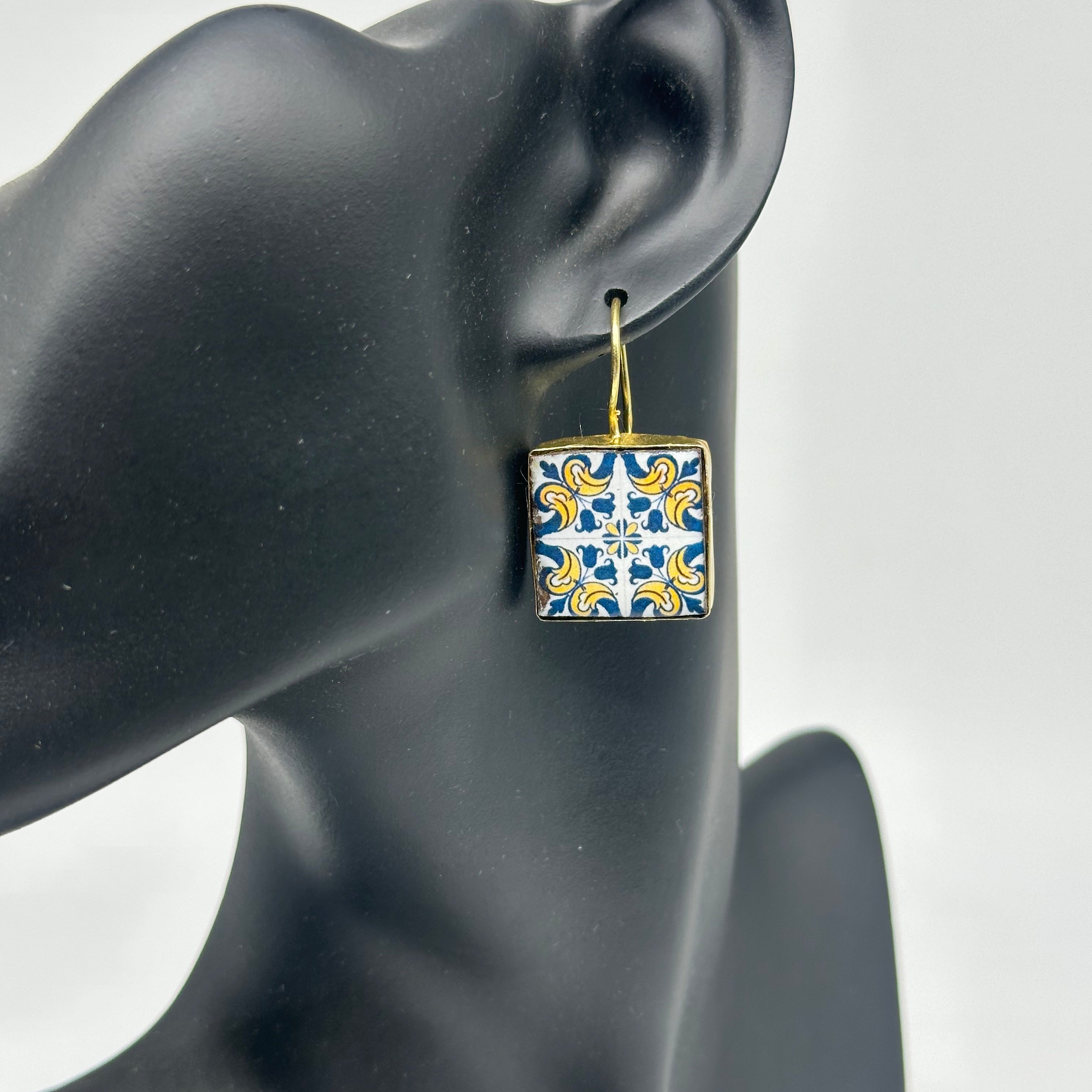 Orecchini Mattonella Maiolica Ceramica di Caltagirone V.20 - ORECCHINI