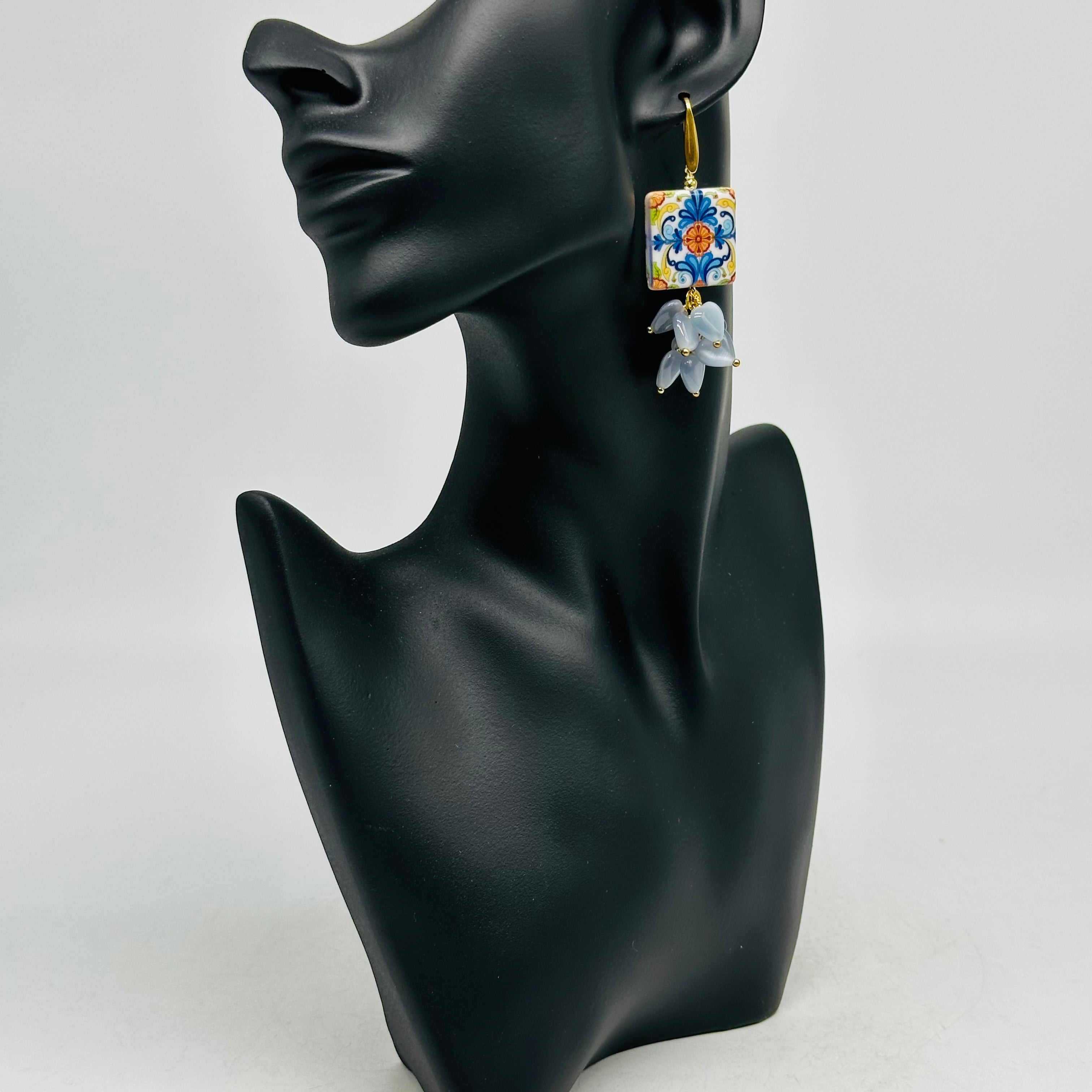 Orecchini Mattonella Maiolica Ceramica di Caltagirone V.4 - ORECCHINI