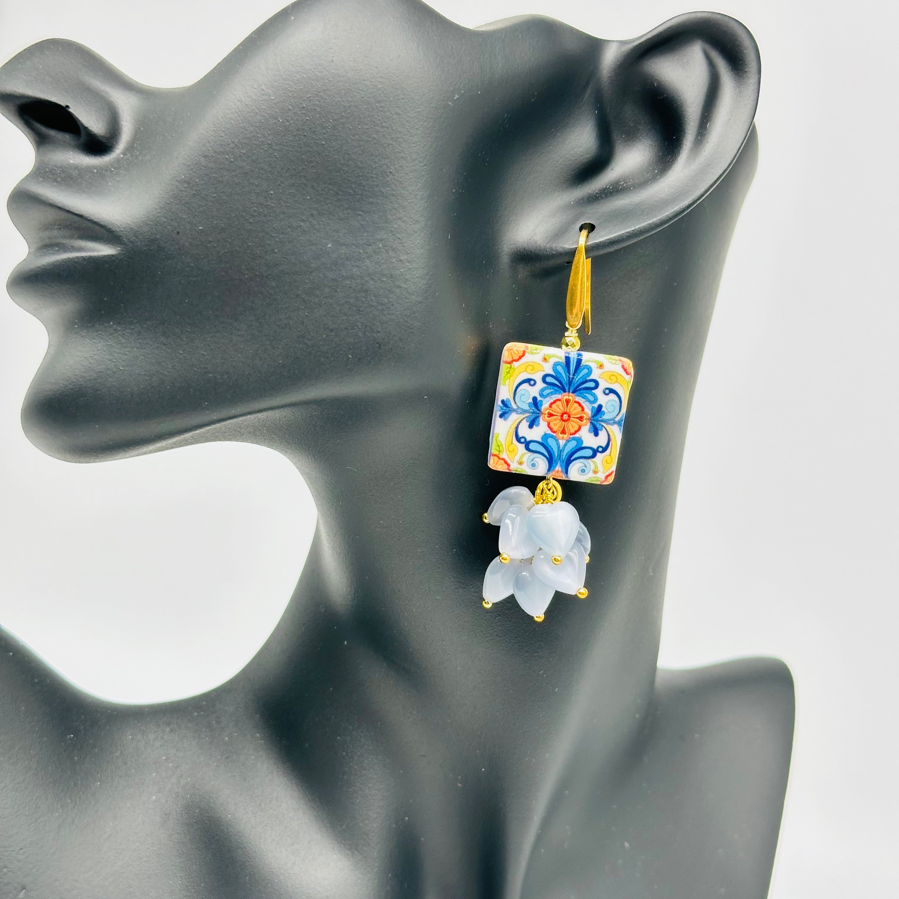 Orecchini Mattonella Maiolica Ceramica di Caltagirone V.4 - ORECCHINI