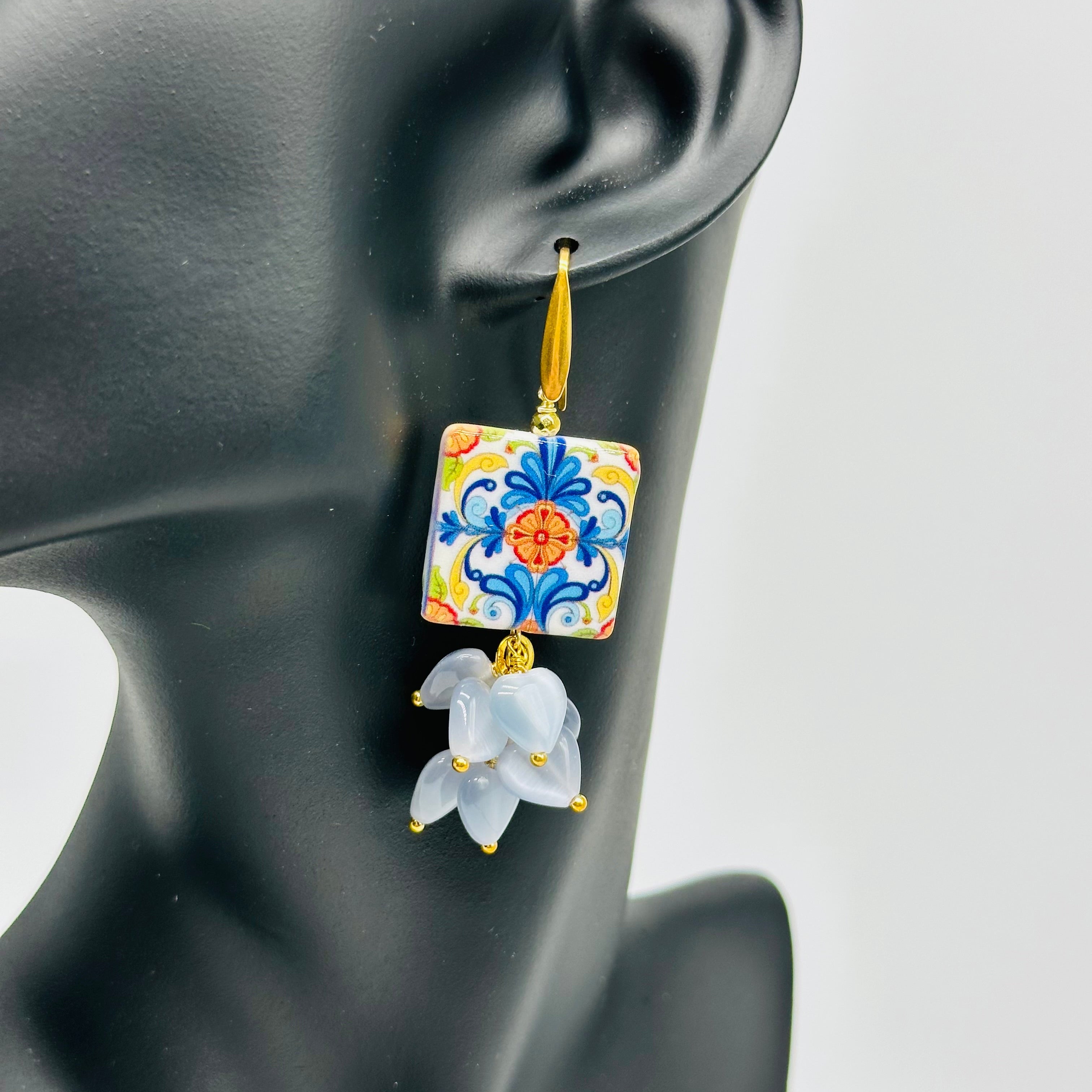 Orecchini Mattonella Maiolica Ceramica di Caltagirone V.4 - ORECCHINI