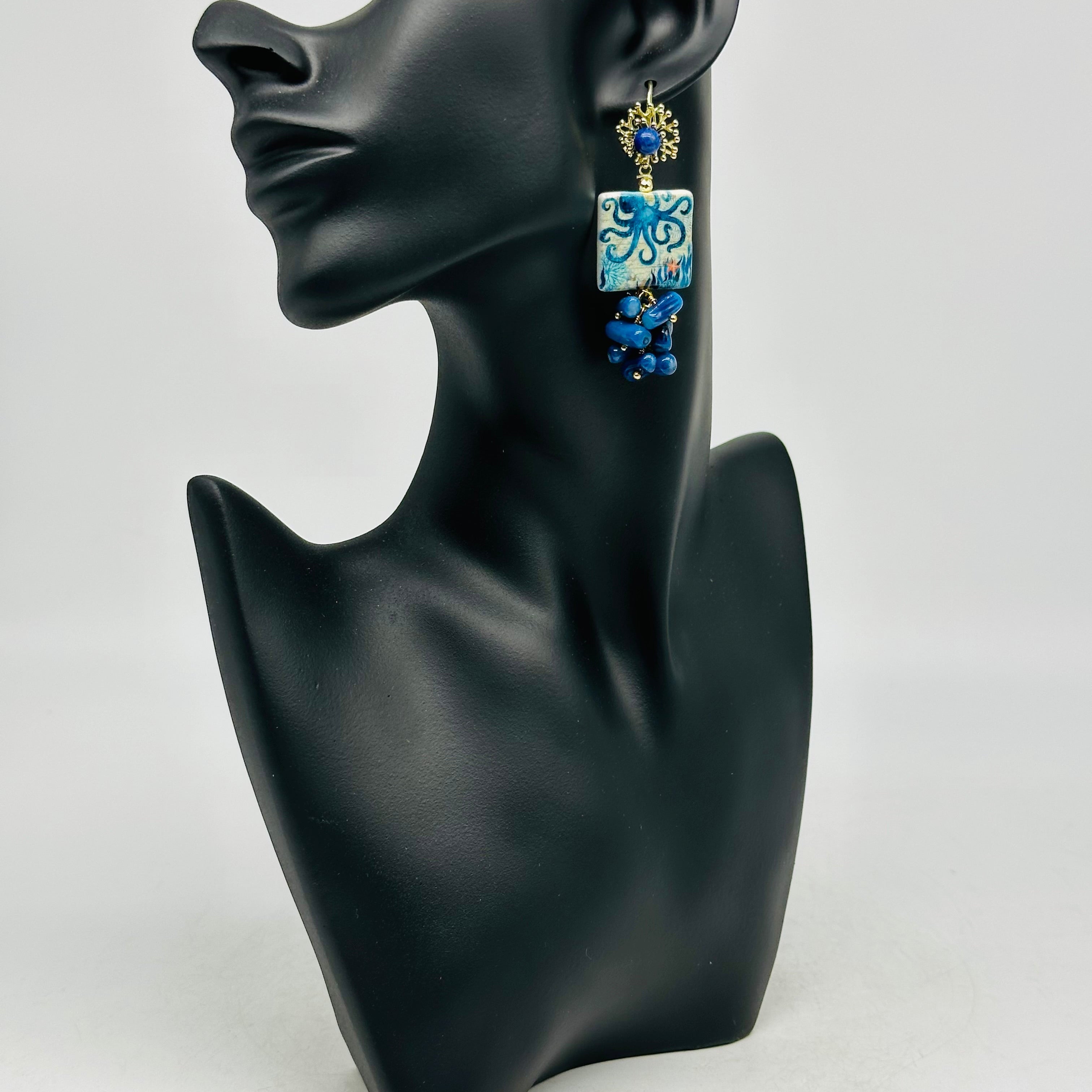 Orecchini Mattonella Maiolica Ceramica di Caltagirone V.6 - ORECCHINI