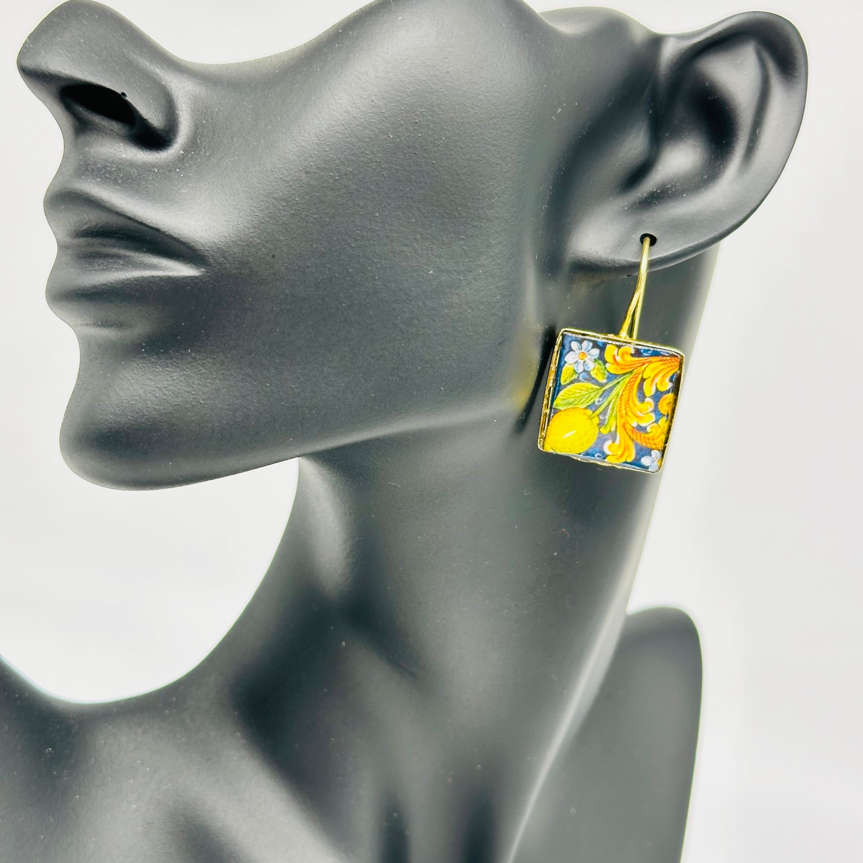 Orecchini Mattonella Maiolica Ceramica di Caltagirone V.7 - ORECCHINI