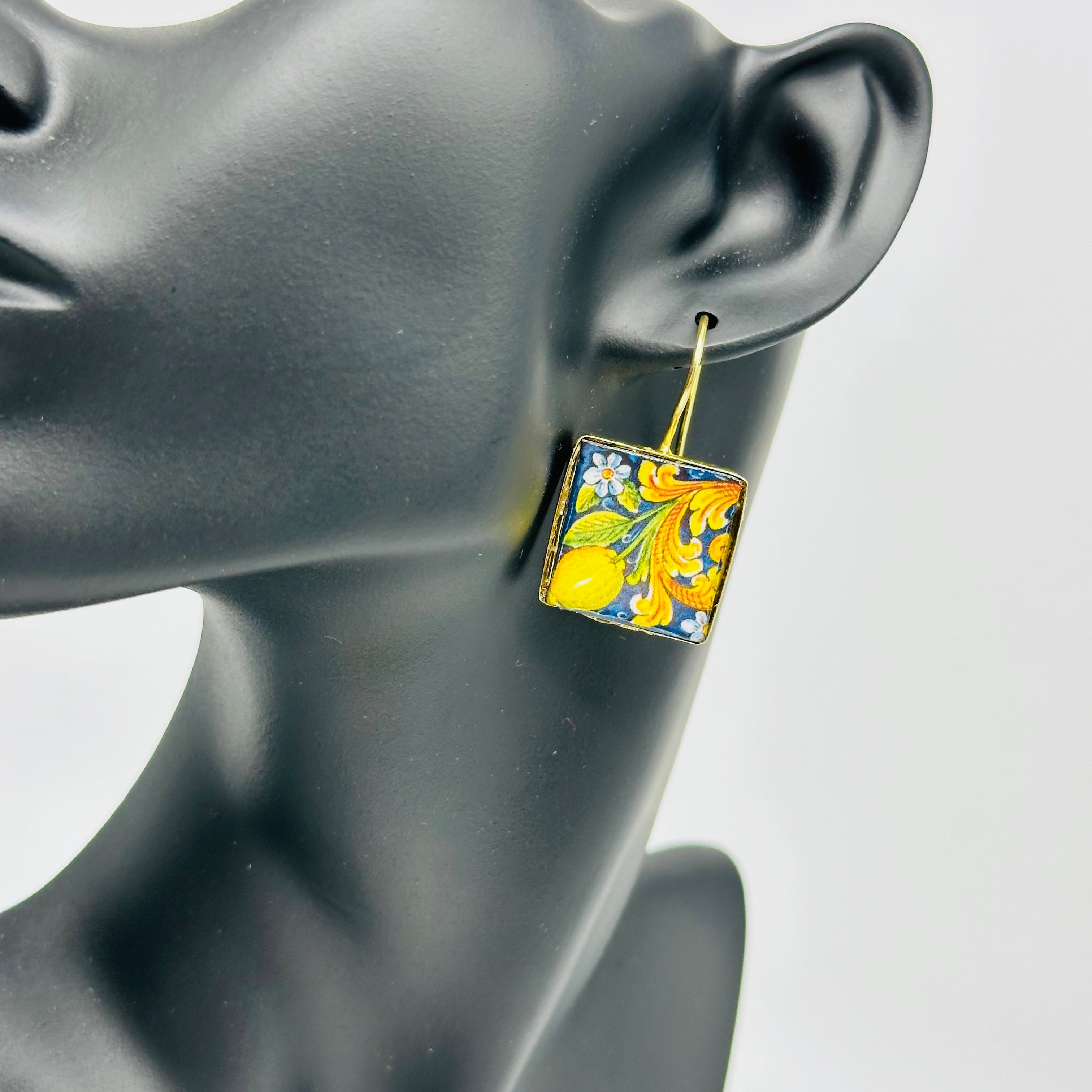 Orecchini Mattonella Maiolica Ceramica di Caltagirone V.7 - ORECCHINI