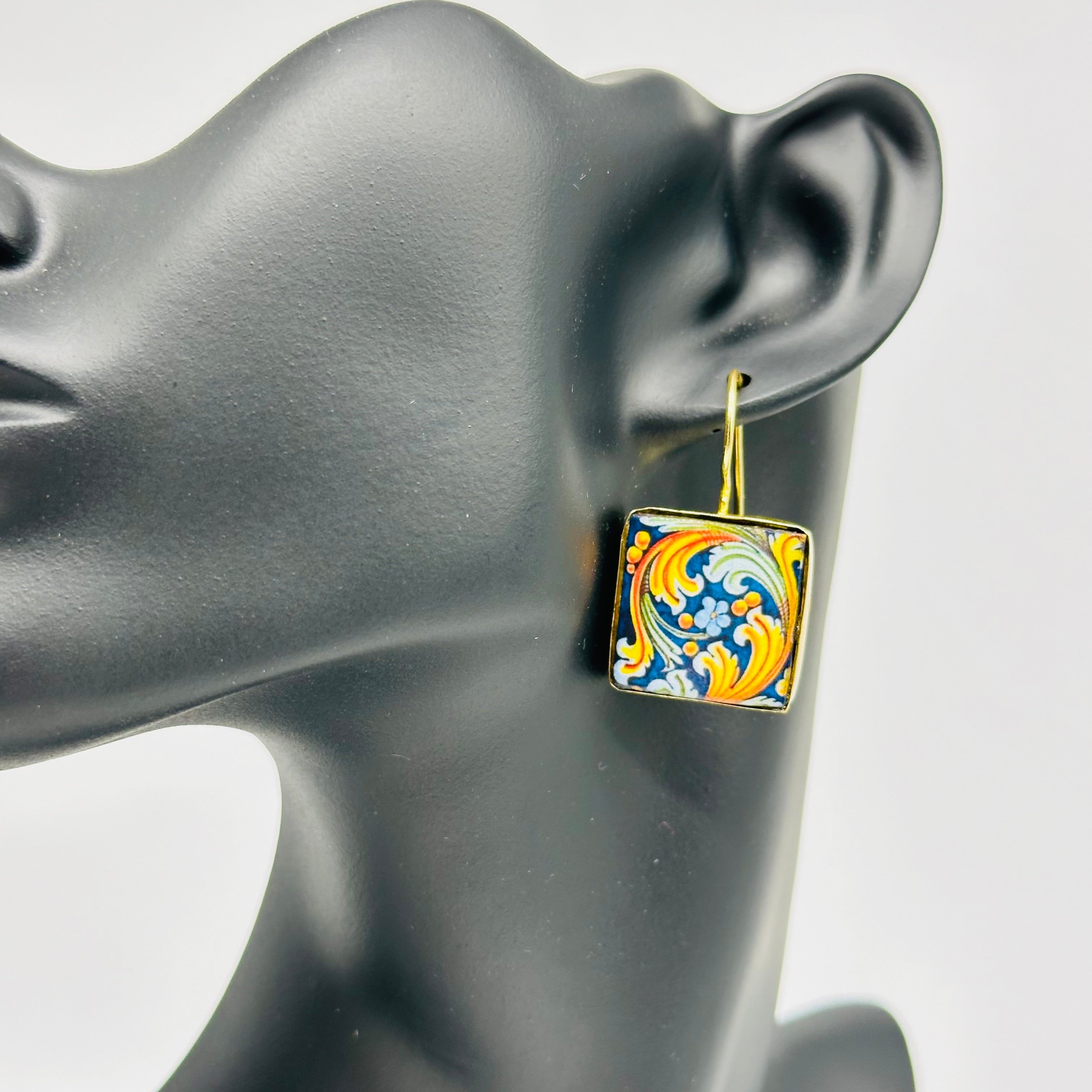 Orecchini Mattonella Maiolica Ceramica di Caltagirone V.8 - ORECCHINI