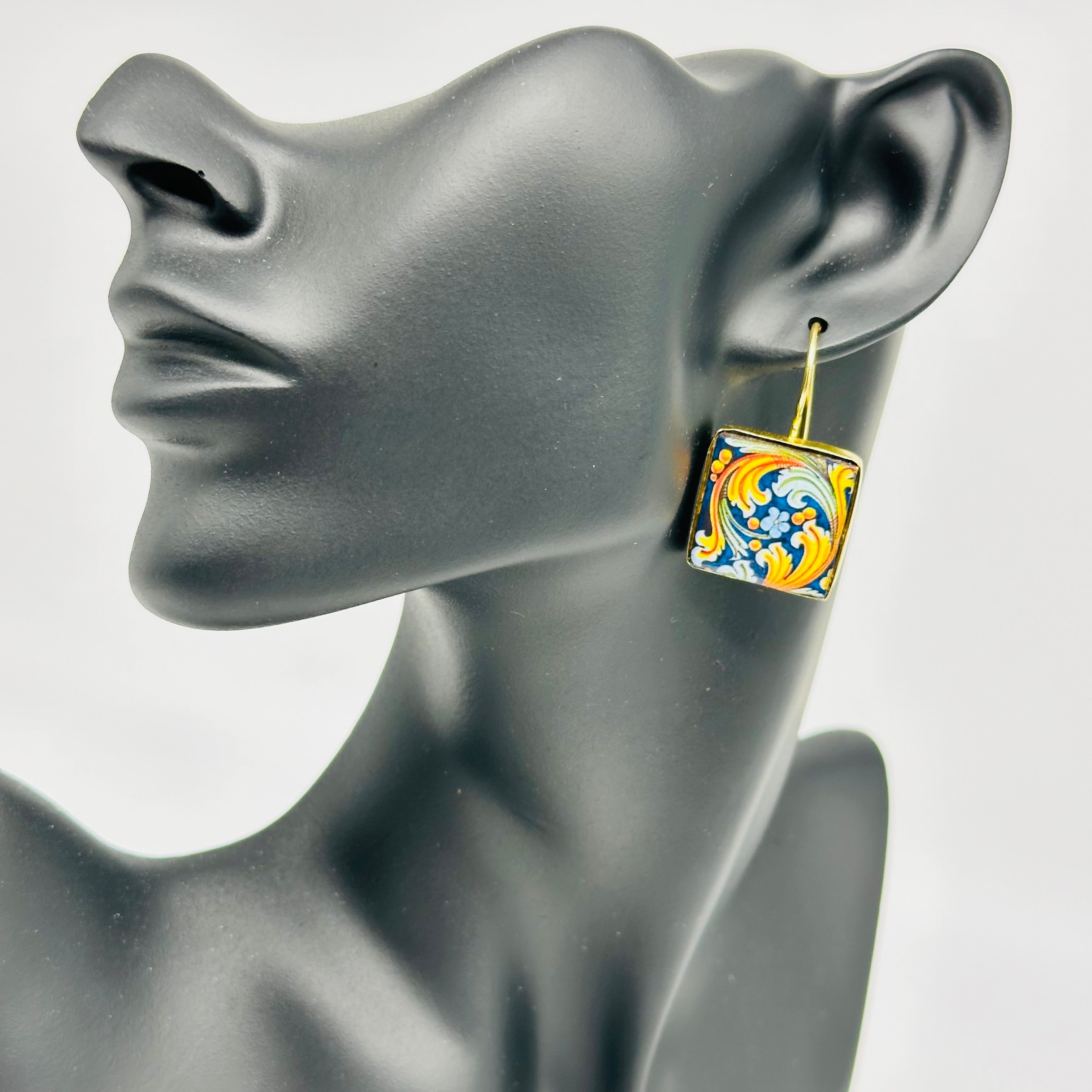 Orecchini Mattonella Maiolica Ceramica di Caltagirone V.8 - ORECCHINI
