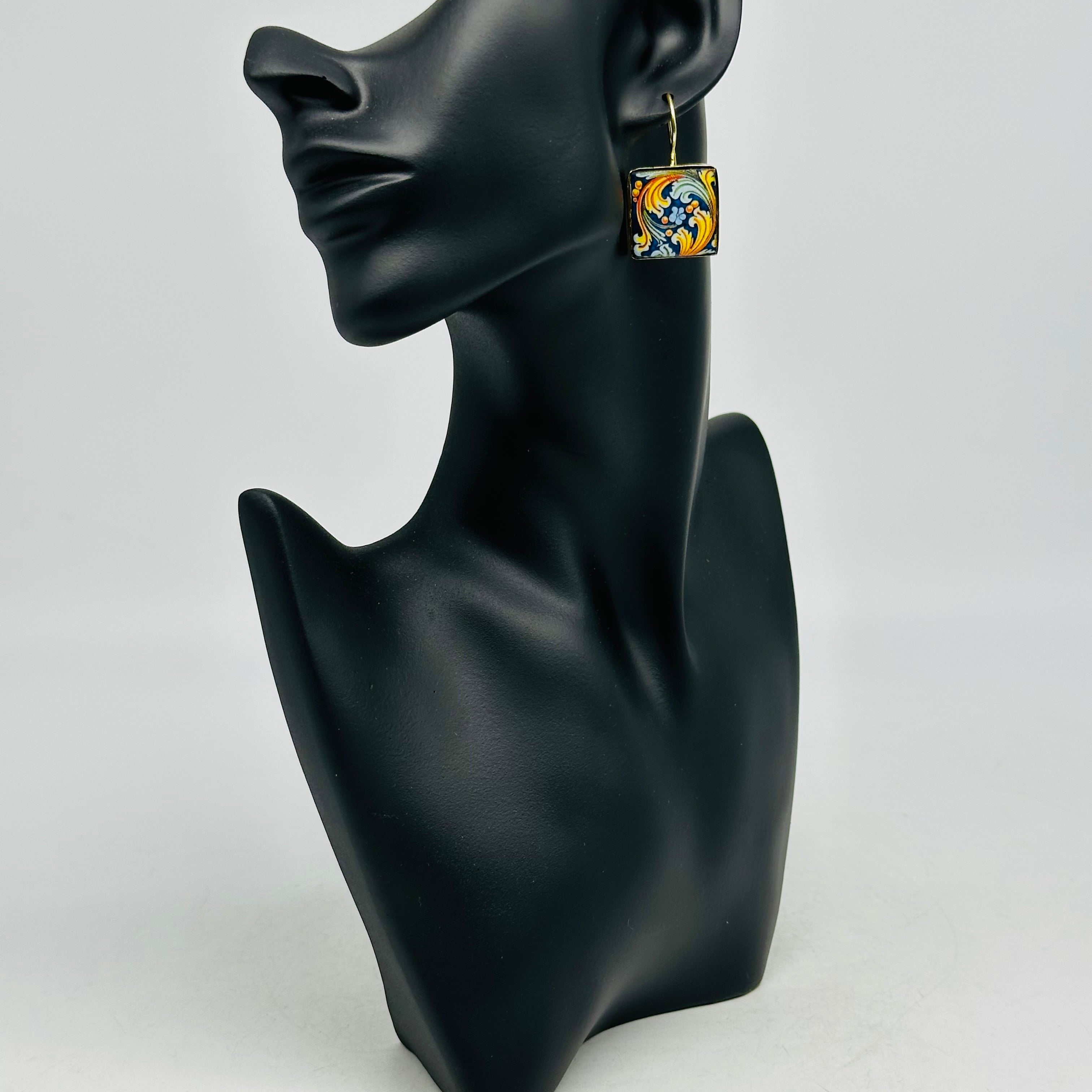 Orecchini Mattonella Maiolica Ceramica di Caltagirone V.8 - ORECCHINI