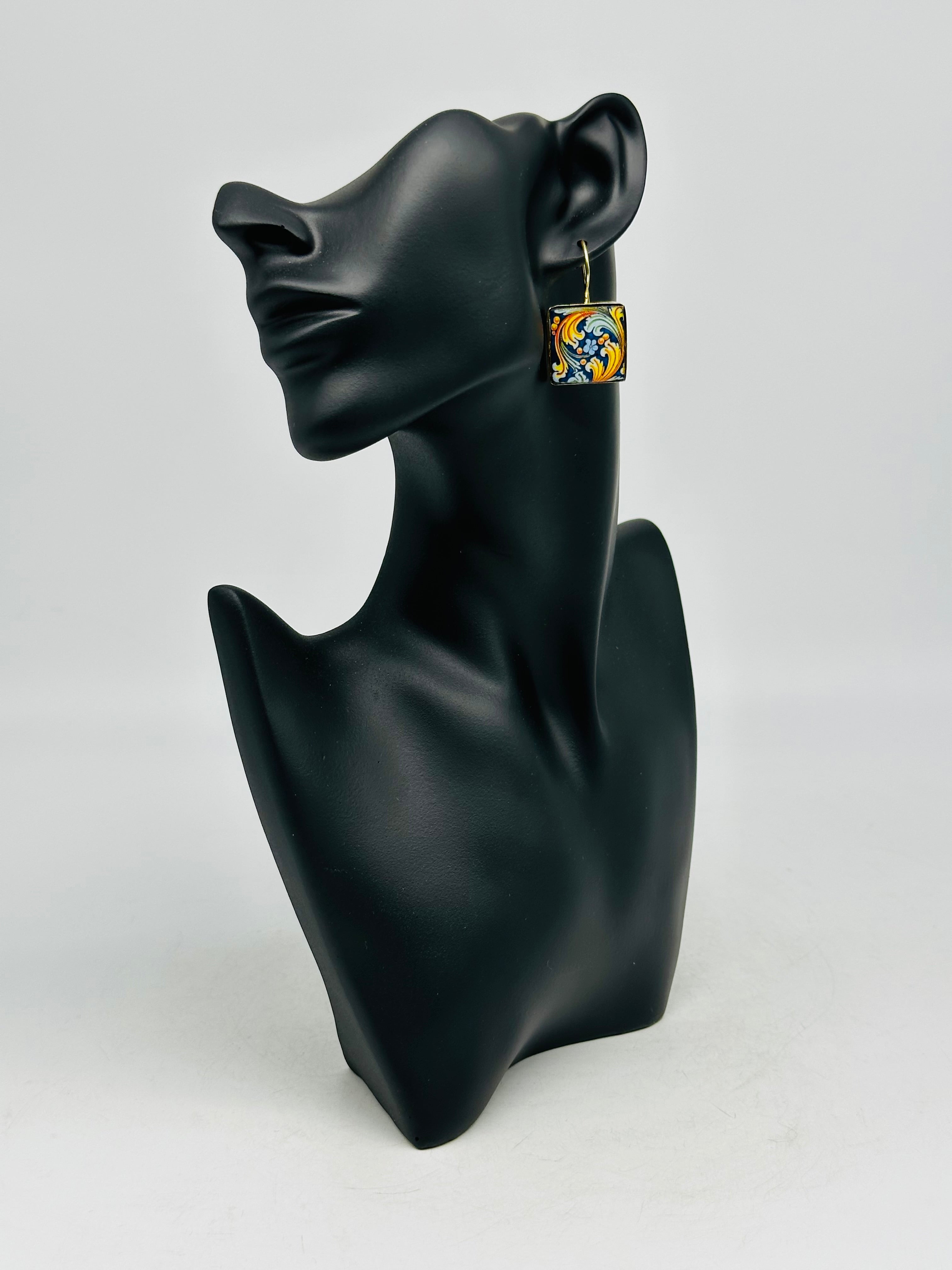 Orecchini Mattonella Maiolica Ceramica di Caltagirone V.8 - ORECCHINI