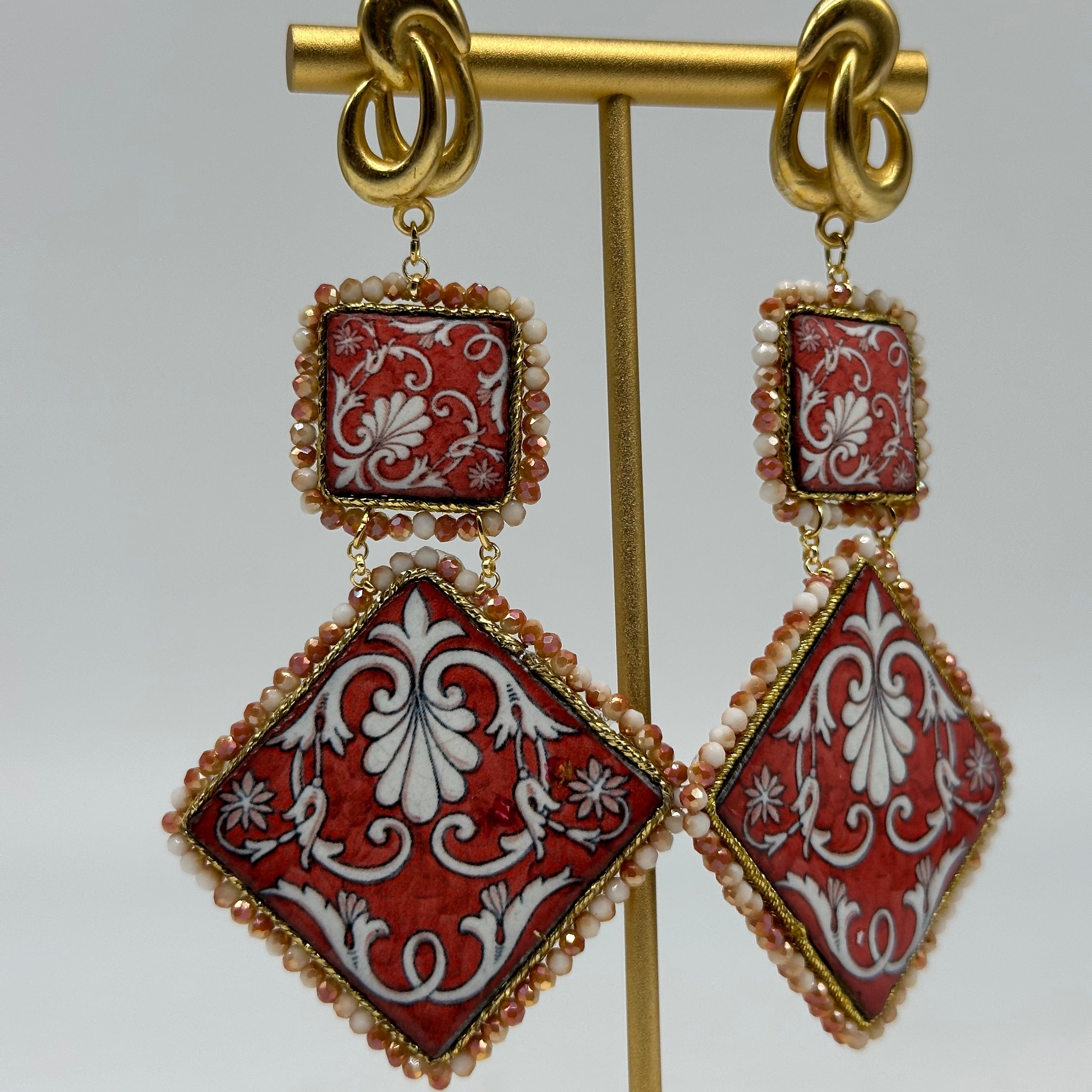 Orecchini Piastrella Ceramica di Caltagirone cornice bianca V.10 - BIJOUX