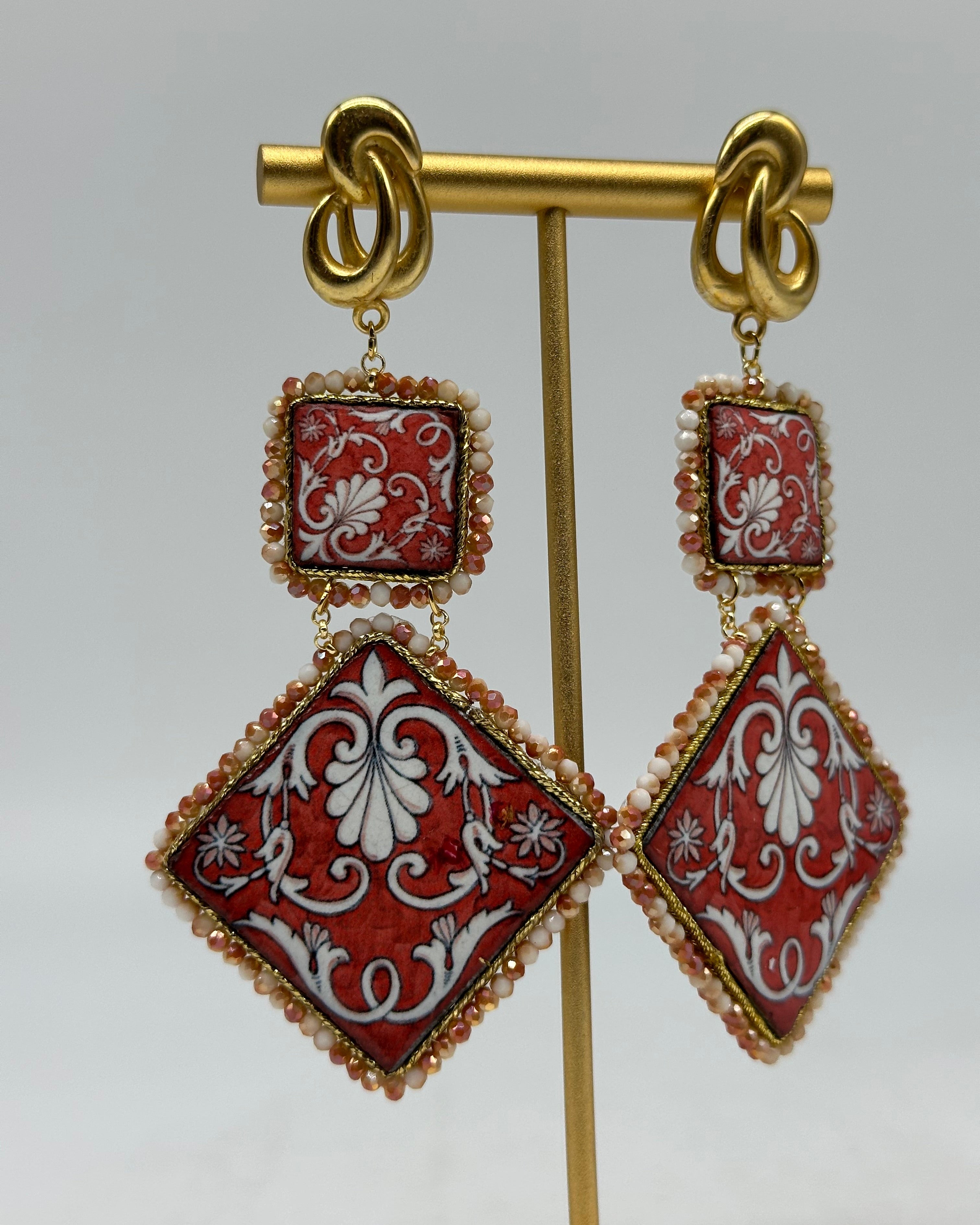 Orecchini Piastrella Ceramica di Caltagirone cornice bianca V.10 - BIJOUX