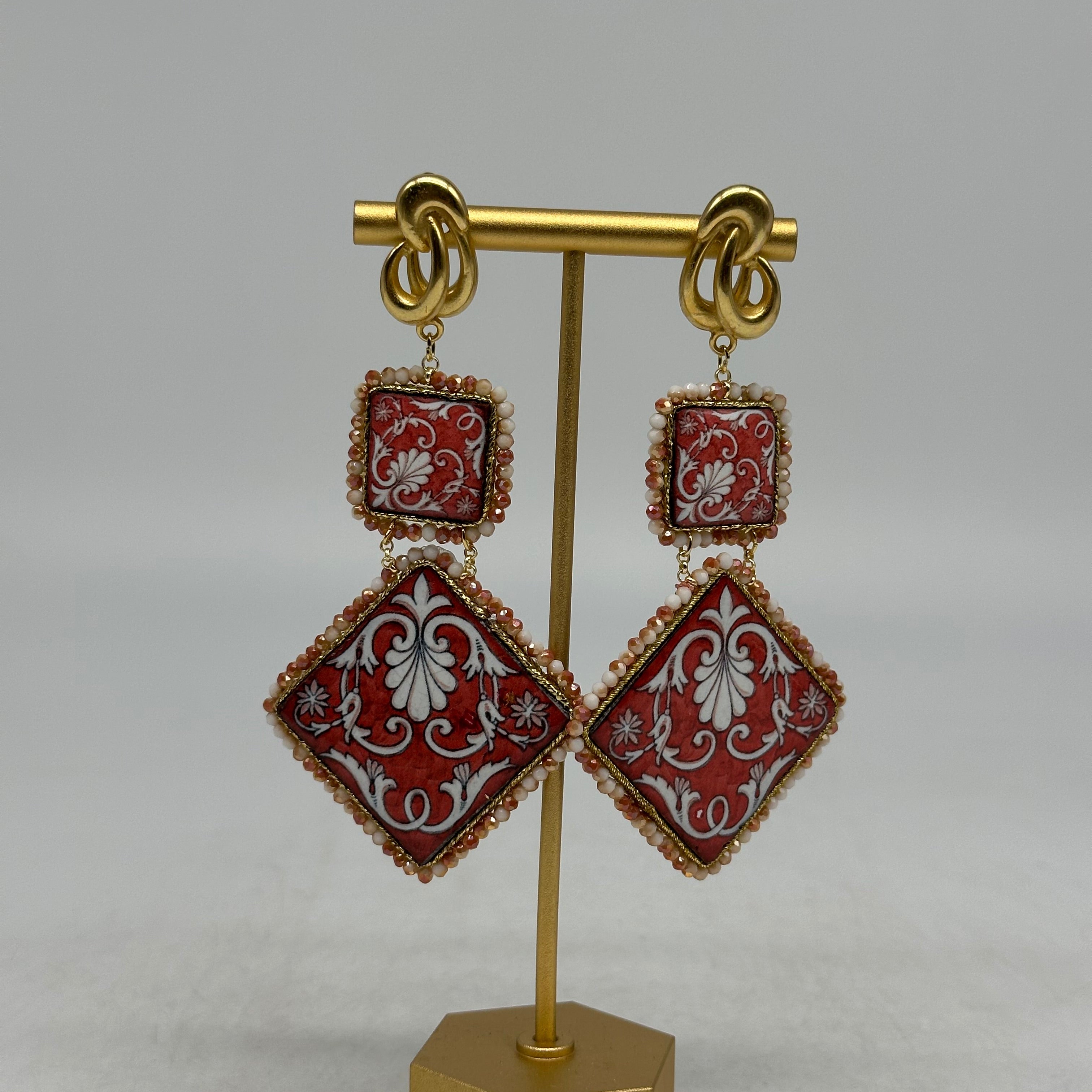 Orecchini Piastrella Ceramica di Caltagirone cornice bianca V.10 - BIJOUX