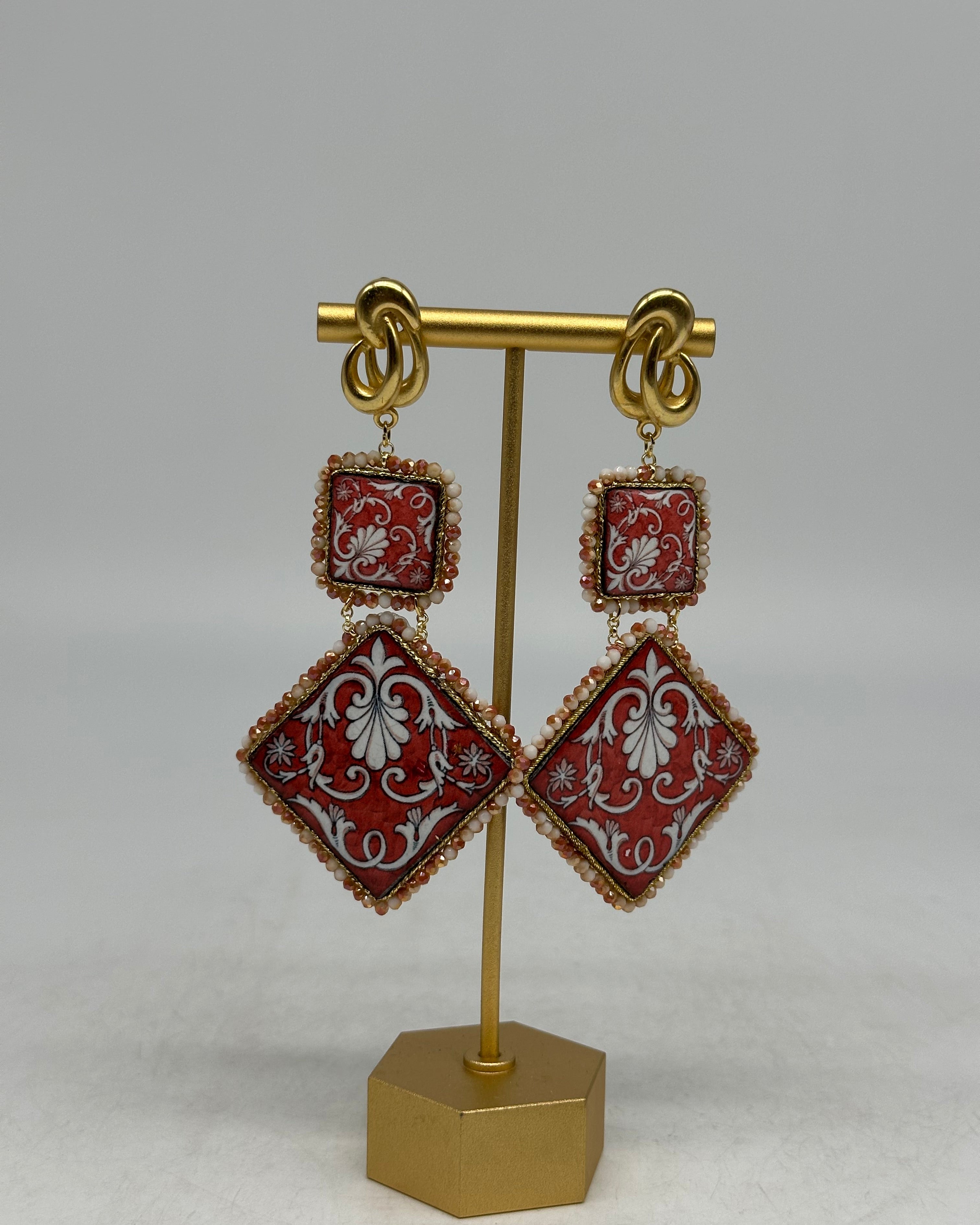 Orecchini Piastrella Ceramica di Caltagirone cornice bianca V.10 - BIJOUX