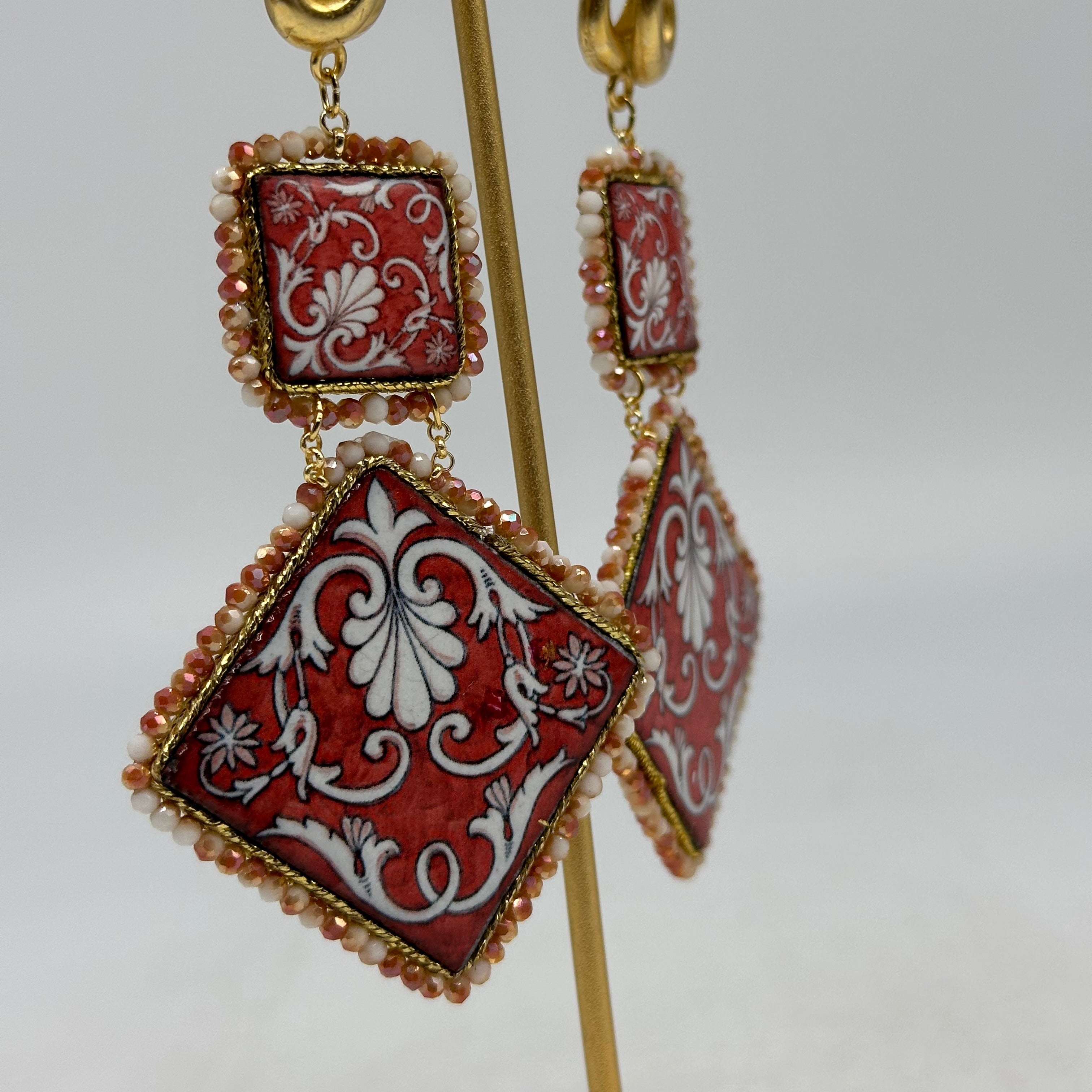 Orecchini Piastrella Ceramica di Caltagirone cornice bianca V.10 - BIJOUX