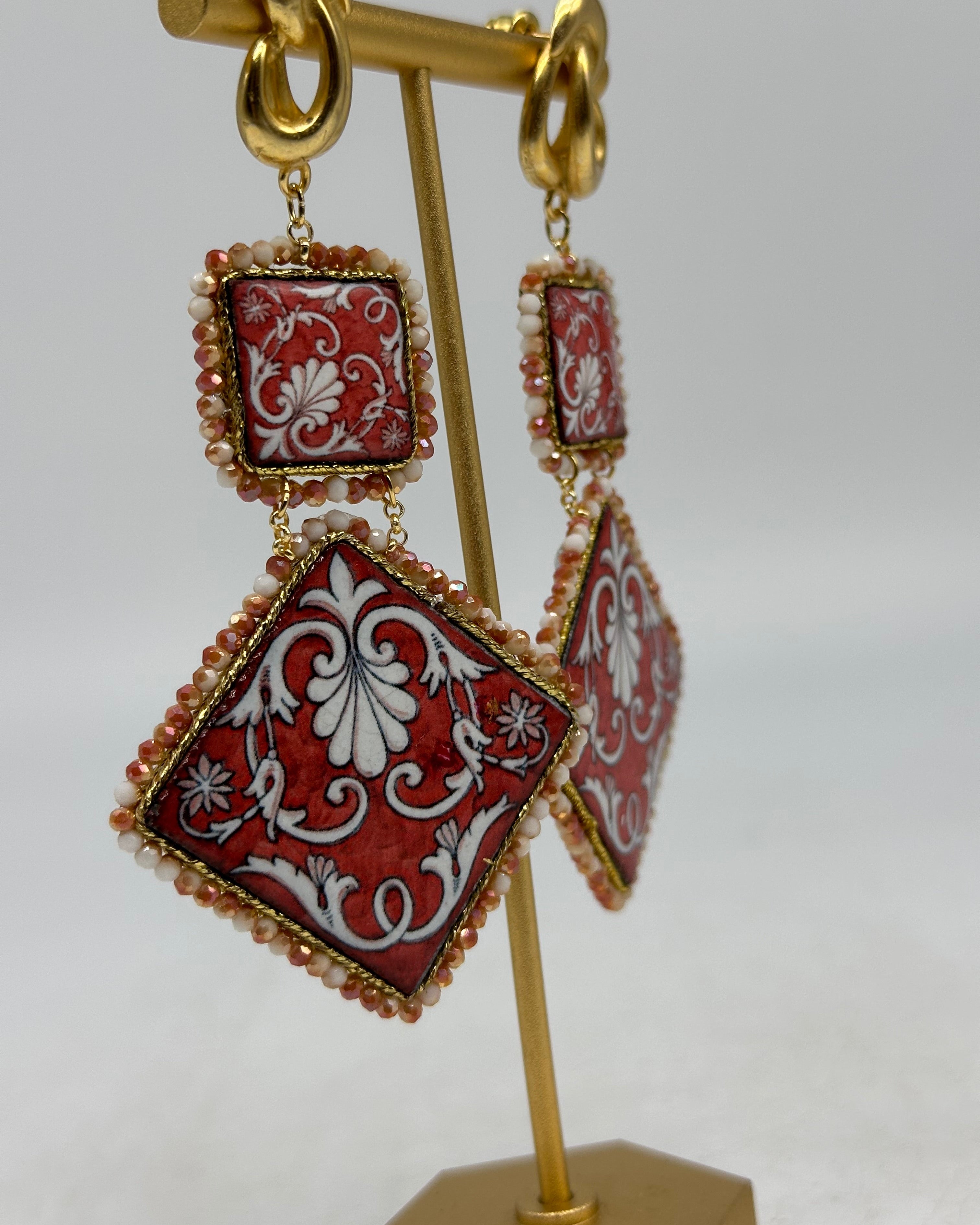 Orecchini Piastrella Ceramica di Caltagirone cornice bianca V.10 - BIJOUX