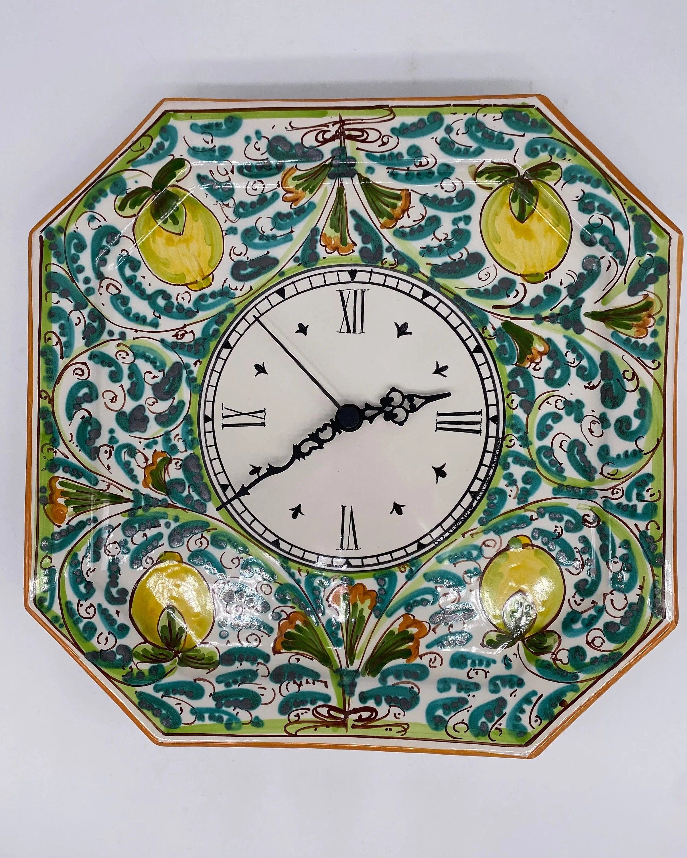 Orologio da Parete Ceramica Caltagirone Ottagonale dipinto a mano cm 32 Decoro n.3 DD CERAMICHE SICILIANE