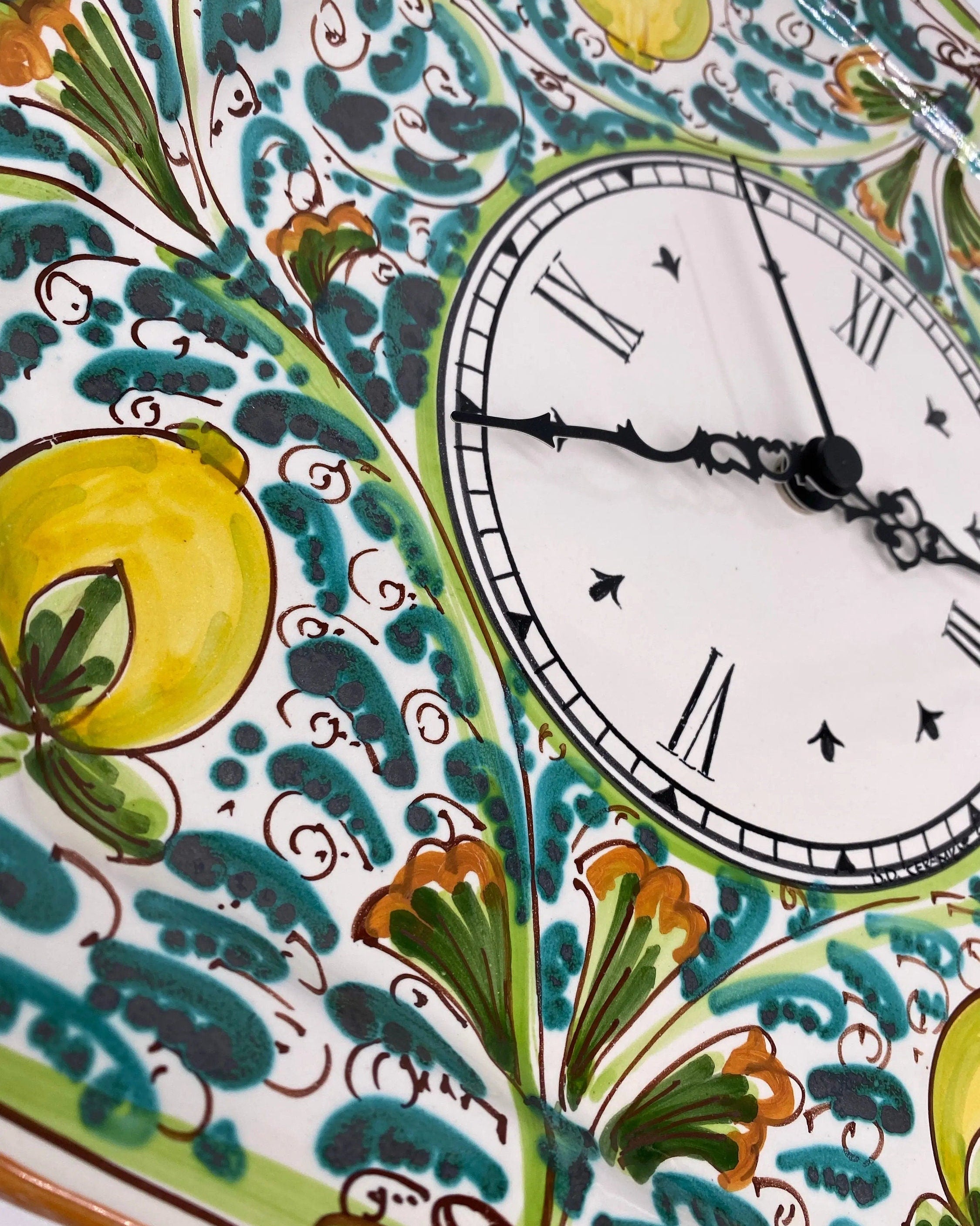 Orologio da Parete Ceramica Caltagirone Ottagonale dipinto a mano cm 32 Decoro n.3 DD CERAMICHE SICILIANE