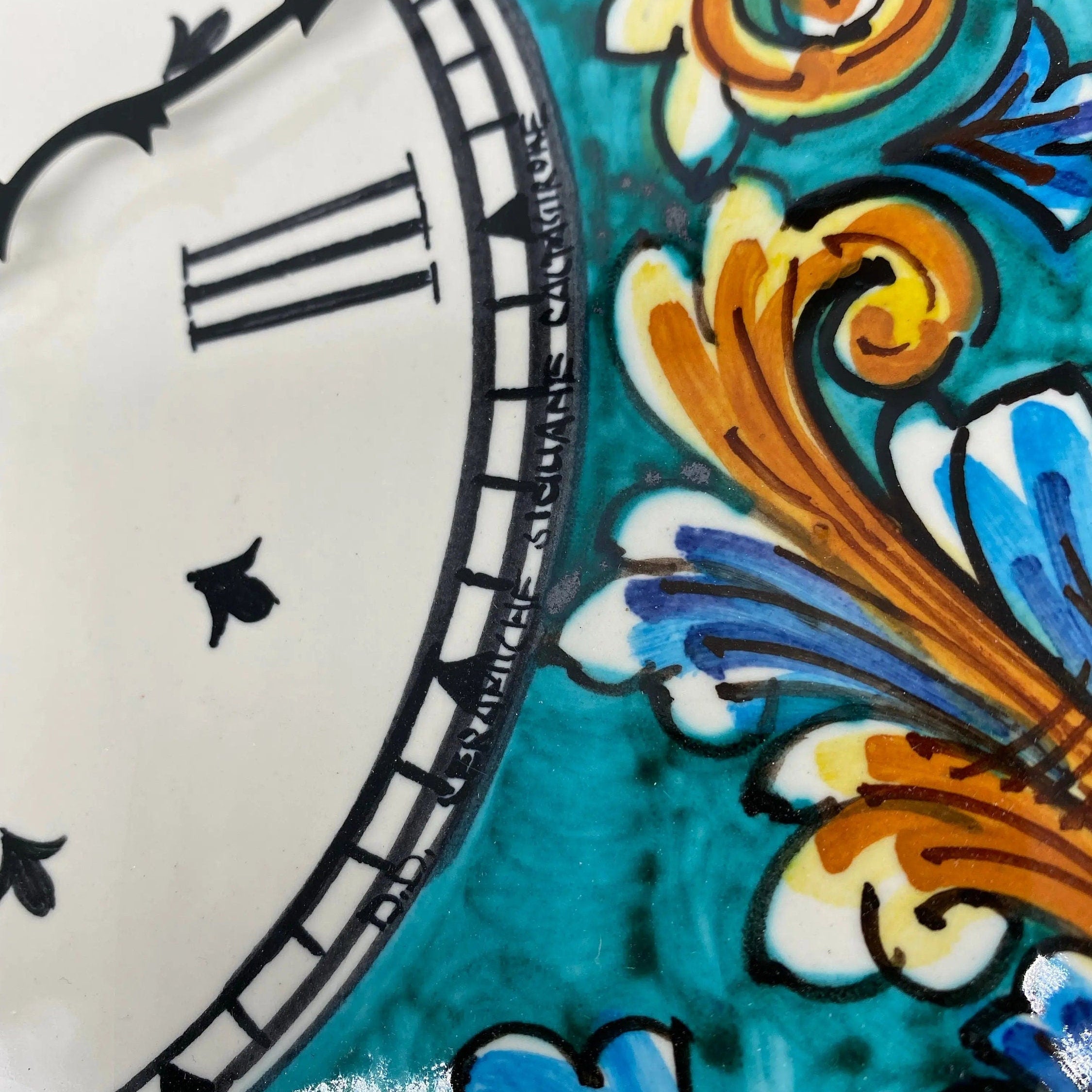 Orologio da Parete Ceramica Caltagirone Ottagonale dipinto a mano cm 32 Decoro n.4 DD CERAMICHE SICILIANE