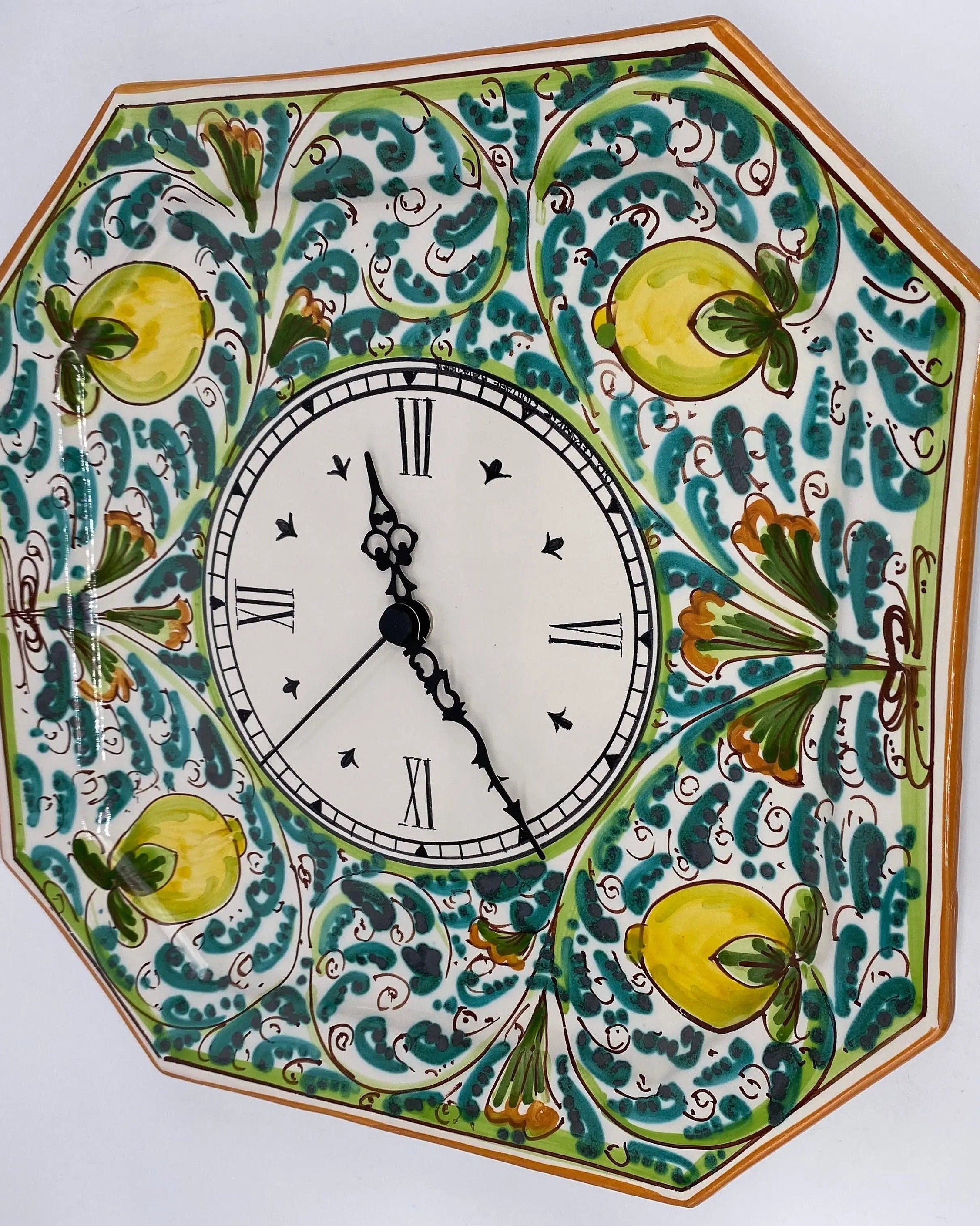 Orologio da Parete Ceramica Caltagirone Ottagonale dipinto a mano cm 32 Decoro n.3 DD CERAMICHE SICILIANE
