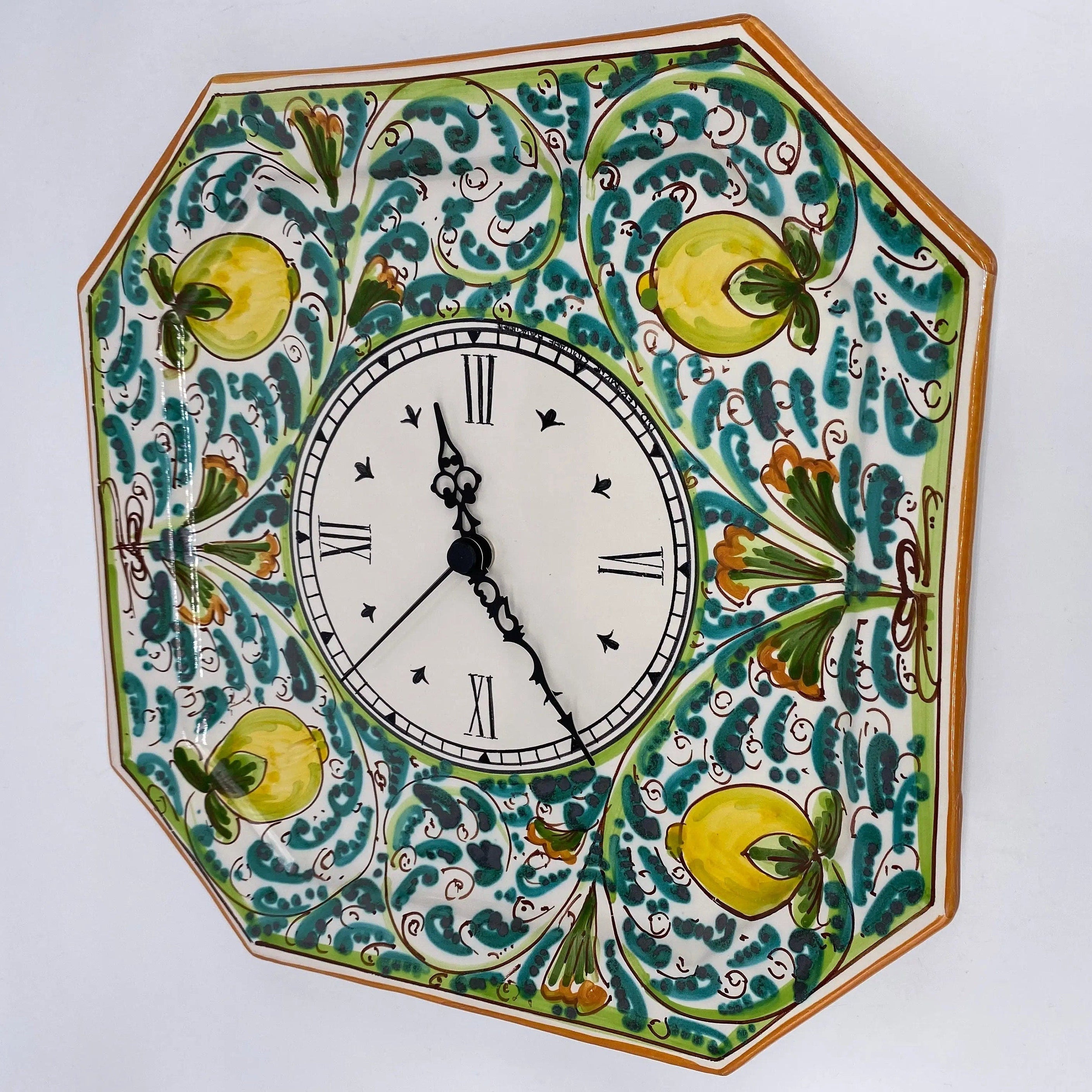 Orologio da Parete Ceramica Caltagirone Ottagonale dipinto a mano cm 32 Decoro n.3 DD CERAMICHE SICILIANE