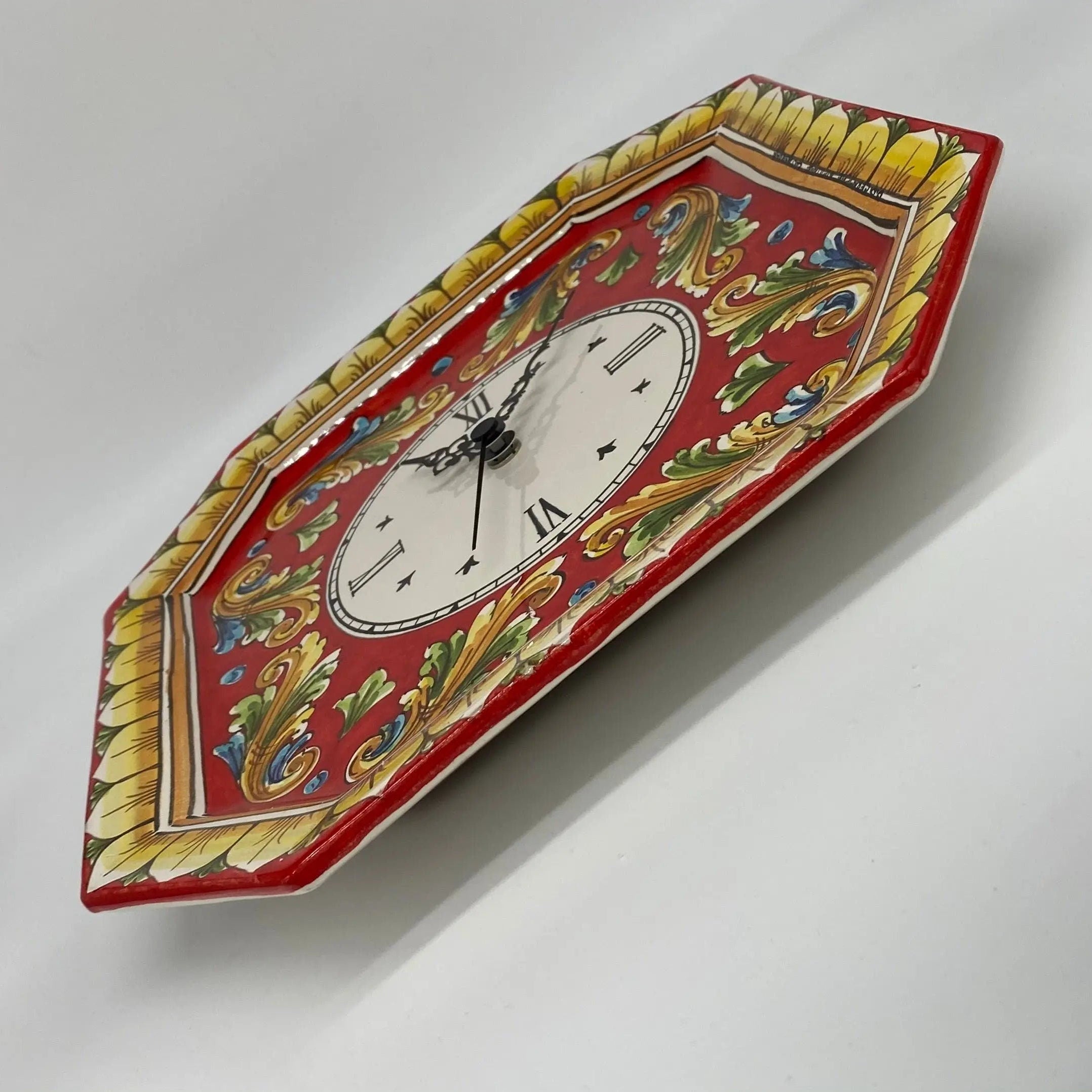 Orologio da Parete Ceramica Caltagirone Ottagonale dipinto a mano cm 32 Decoro n.1 DD CERAMICHE SICILIANE