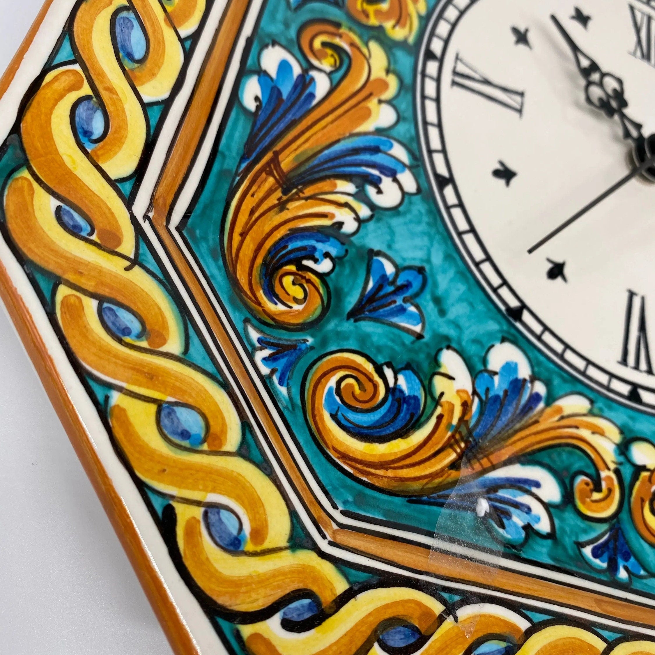 Orologio da Parete Ceramica Caltagirone Ottagonale dipinto a mano cm 32 Decoro n.4 DD CERAMICHE SICILIANE