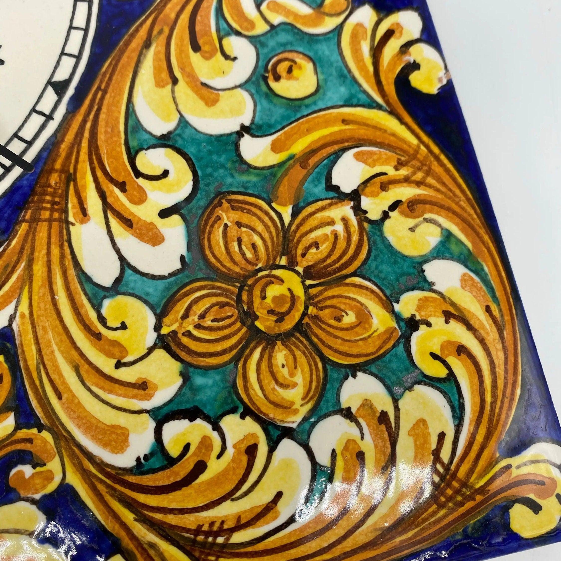 Orologio da Parete Ceramica Caltagirone Quadrato dipinto a mano Lato 30cm Decoro n.2 DD CERAMICHE SICILIANE