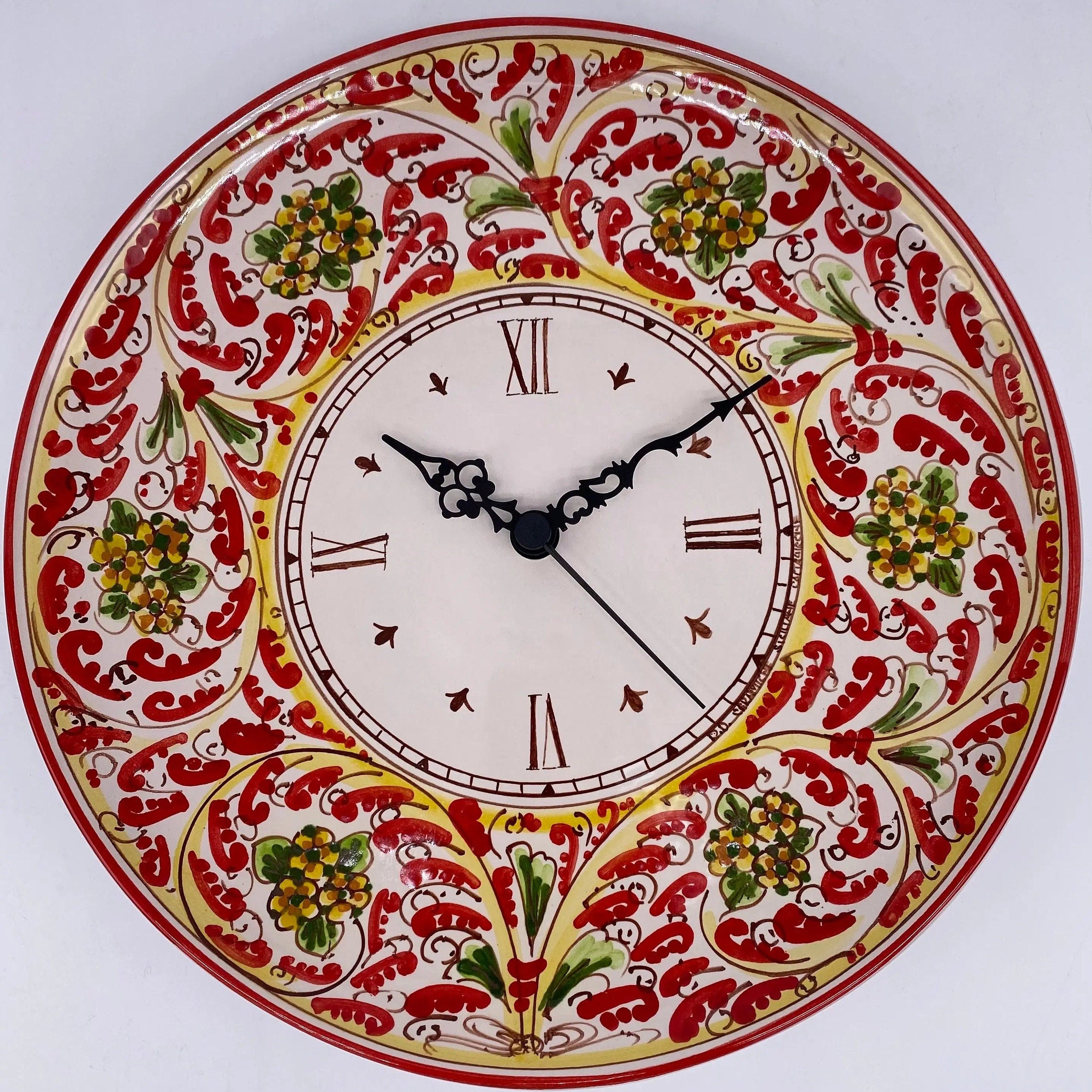 Orologio da Parete Ceramica Caltagirone Rotondo dipinto a mano cm D.30 Decoro n.6 DD CERAMICHE SICILIANE