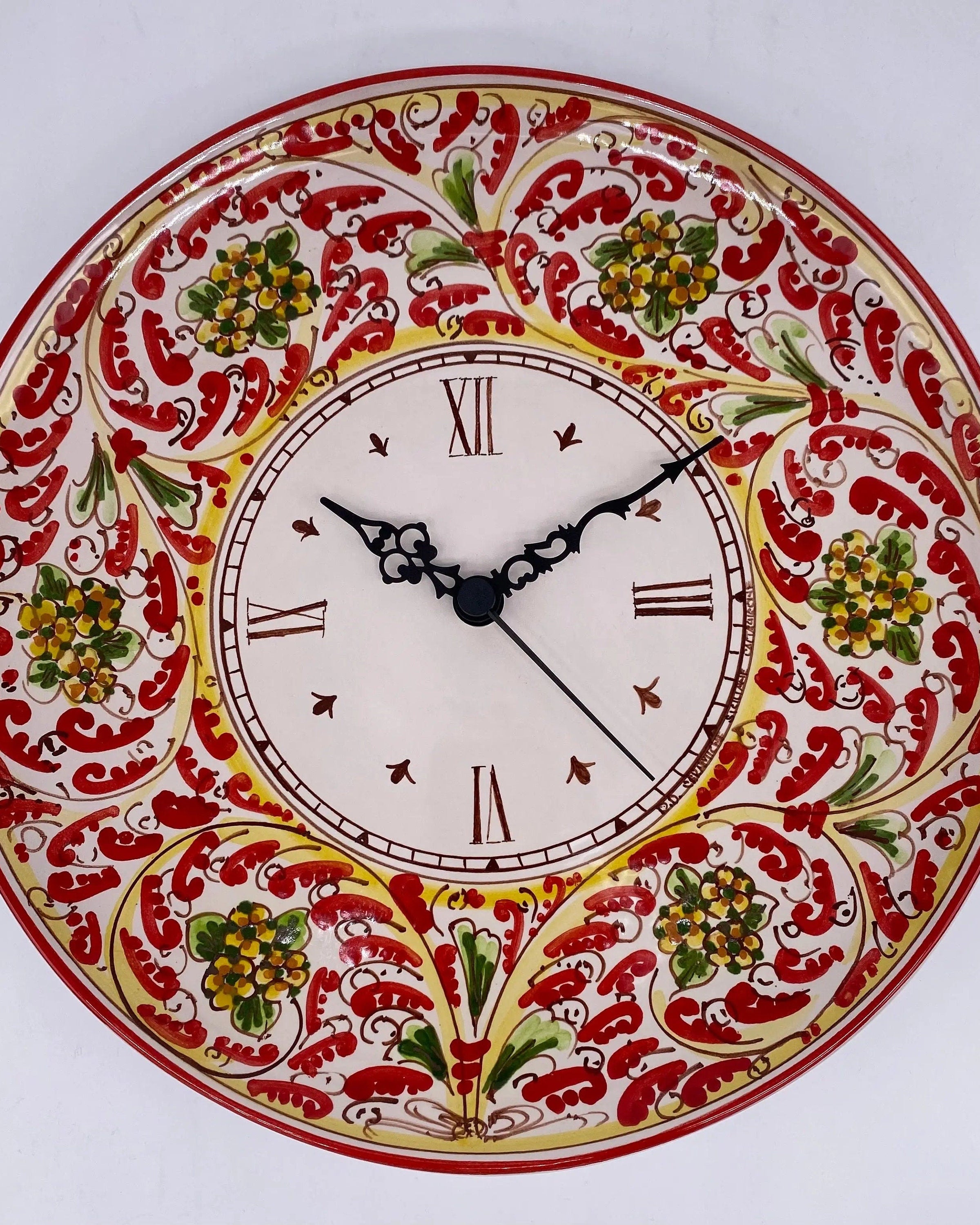 Orologio da Parete Ceramica Caltagirone Rotondo dipinto a mano cm D.30 Decoro n.6 DD CERAMICHE SICILIANE