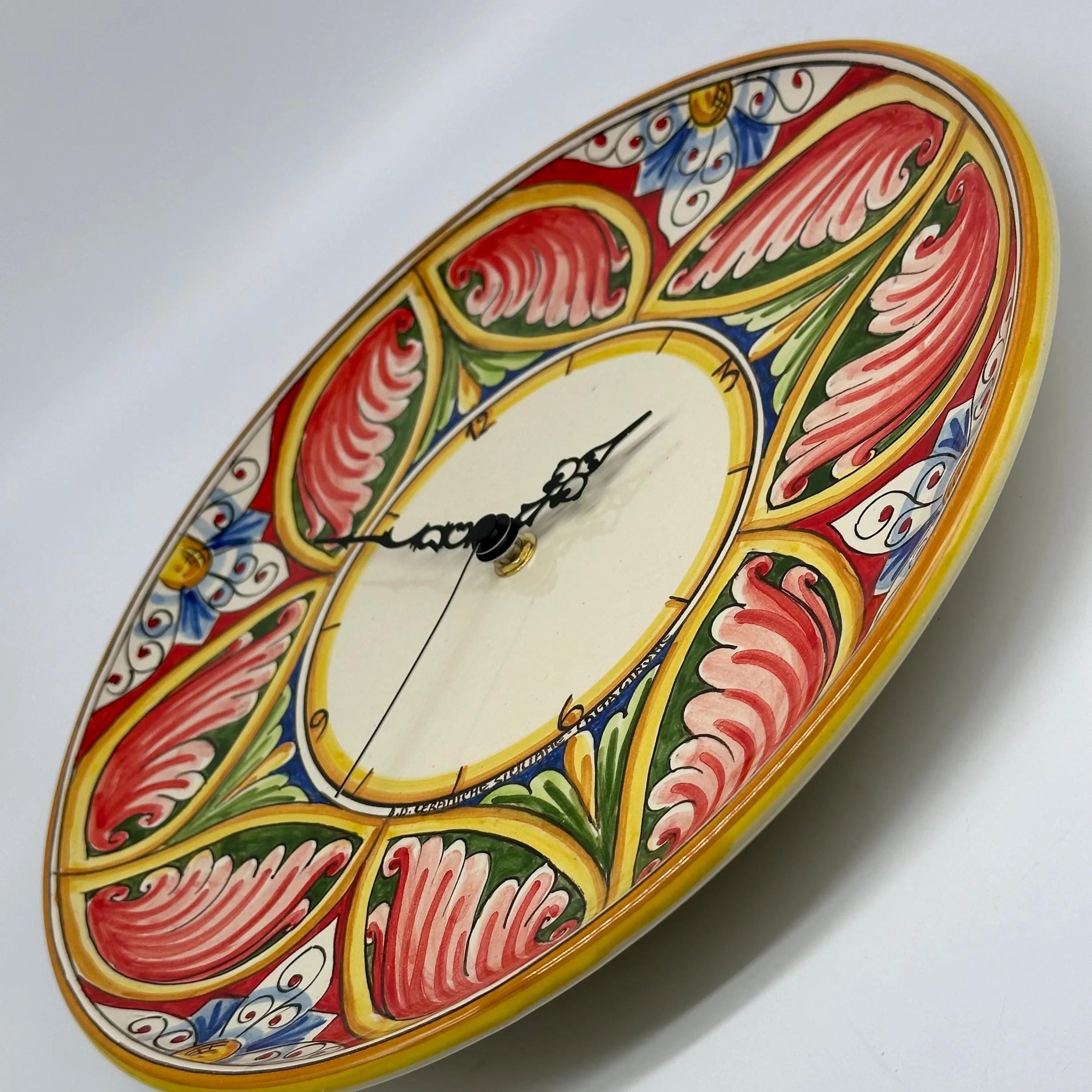 Orologio da Parete Ceramica Caltagirone Rotondo dipinto a mano cm D.30 Decoro n.8g DD CERAMICHE SICILIANE