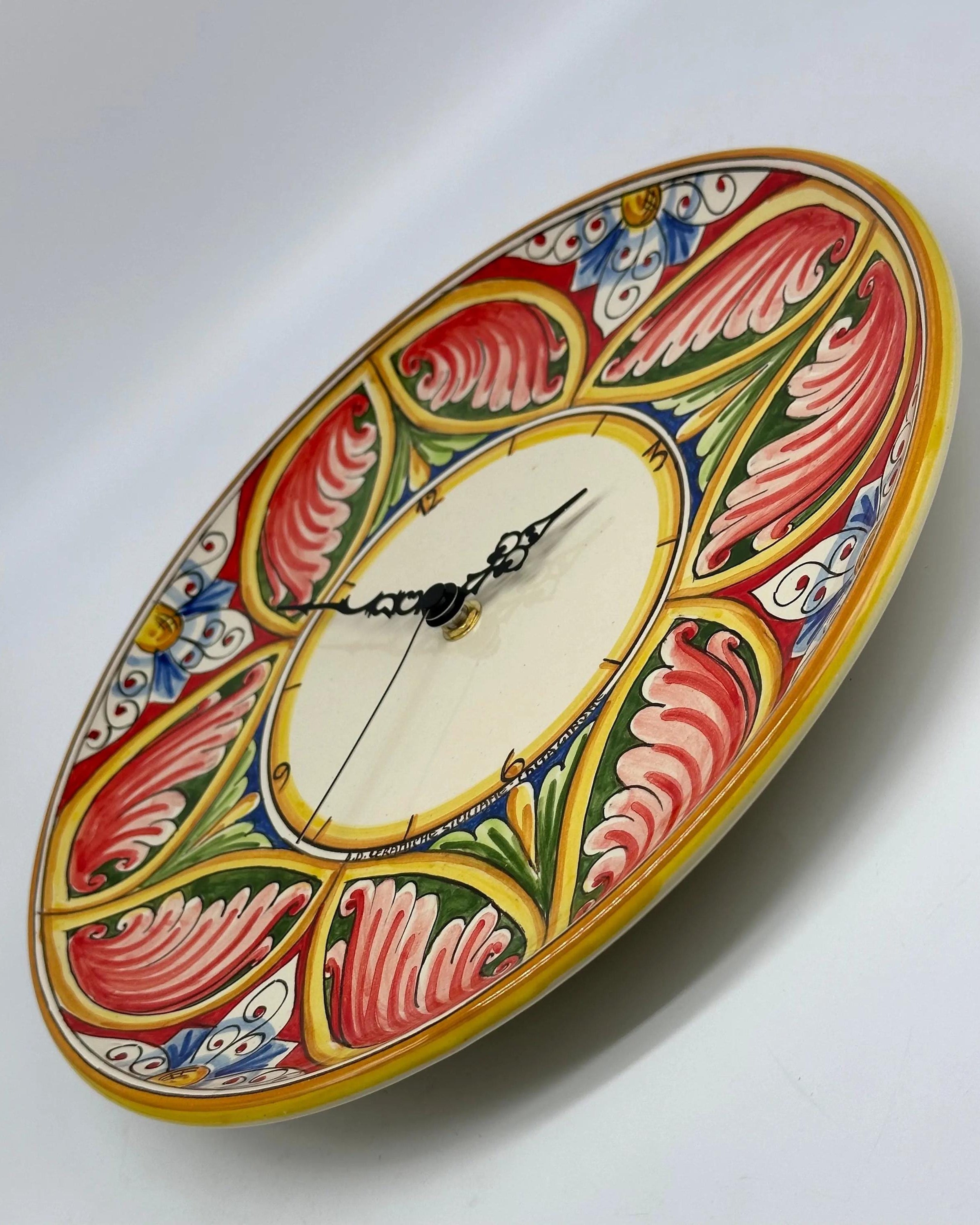 Orologio da Parete Ceramica Caltagirone Rotondo dipinto a mano cm D.30 Decoro n.8g DD CERAMICHE SICILIANE