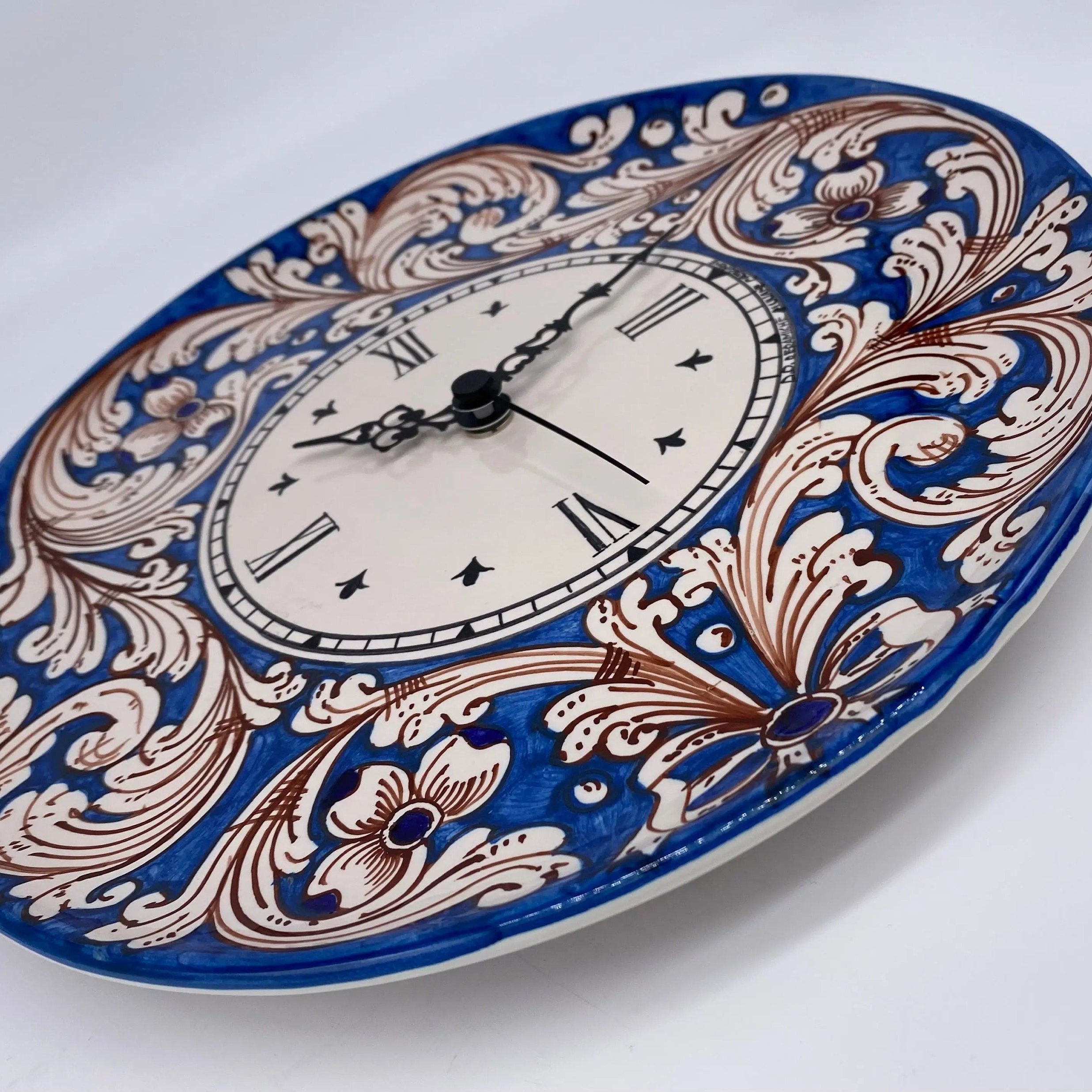Orologio da Parete Ceramica Caltagirone Rotondo dipinto a mano cm D.30 Decoro n.5 DD CERAMICHE SICILIANE
