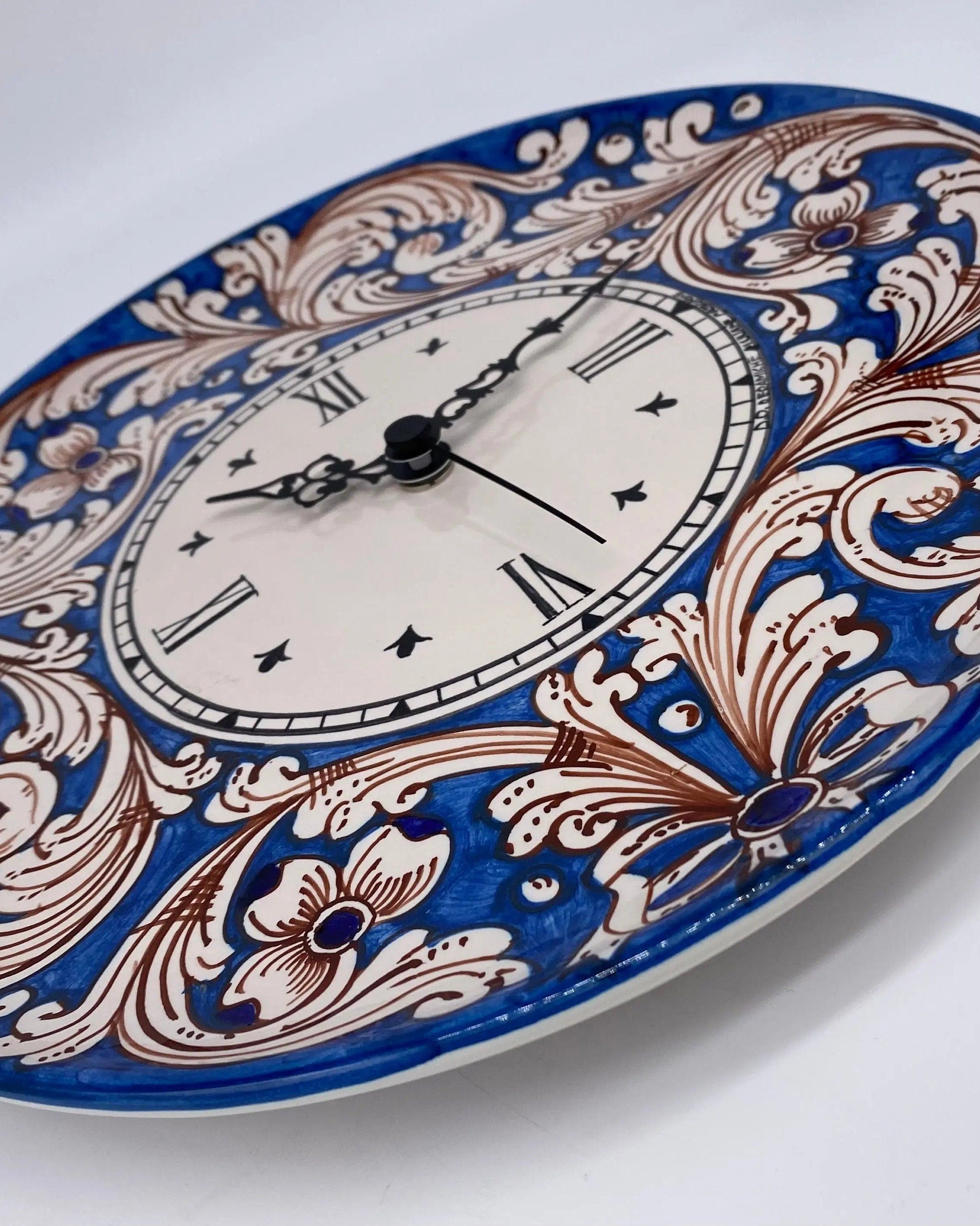 Orologio da Parete Ceramica Caltagirone Rotondo dipinto a mano cm D.30 Decoro n.5 DD CERAMICHE SICILIANE
