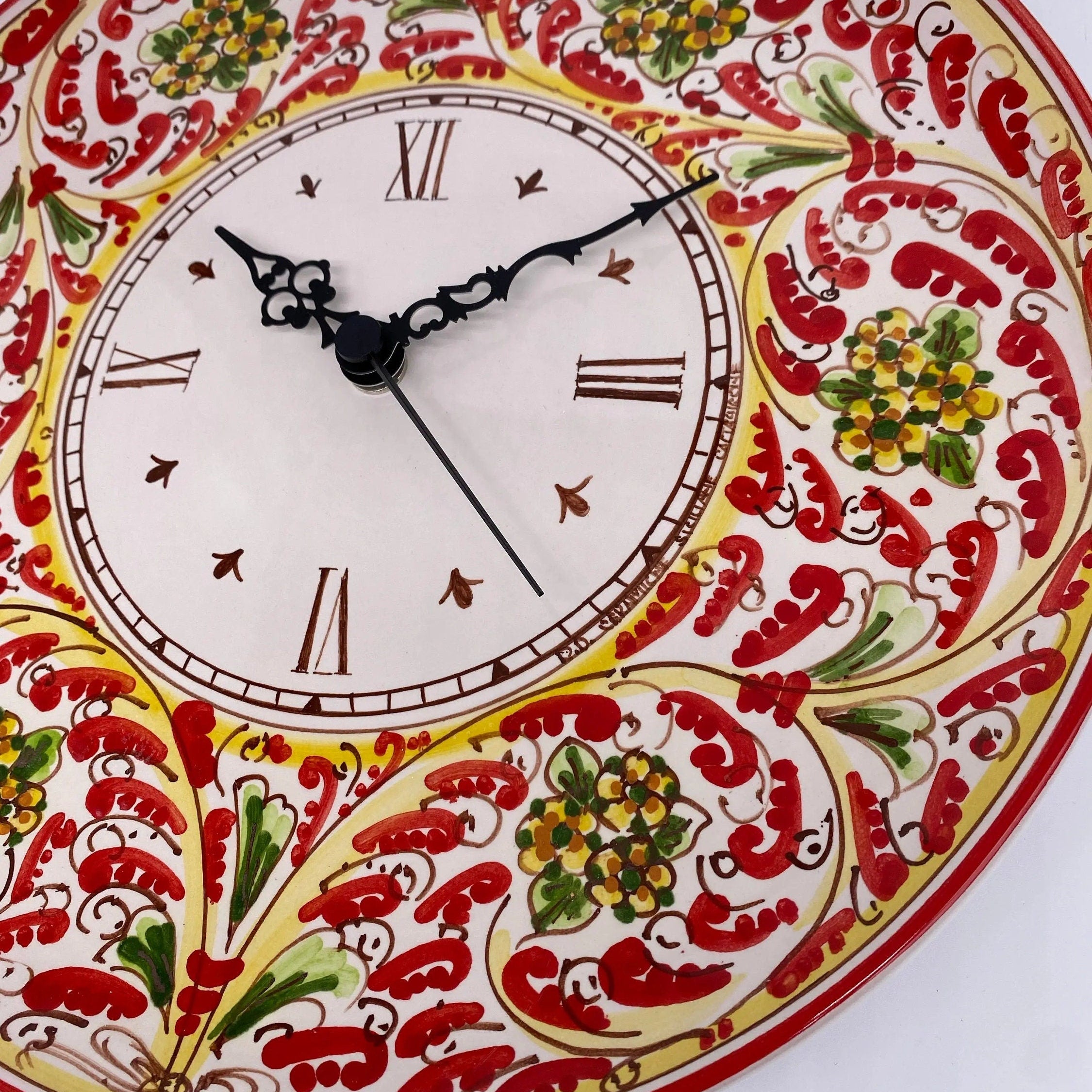 Orologio da Parete Ceramica Caltagirone Rotondo dipinto a mano cm D.30 Decoro n.6 DD CERAMICHE SICILIANE