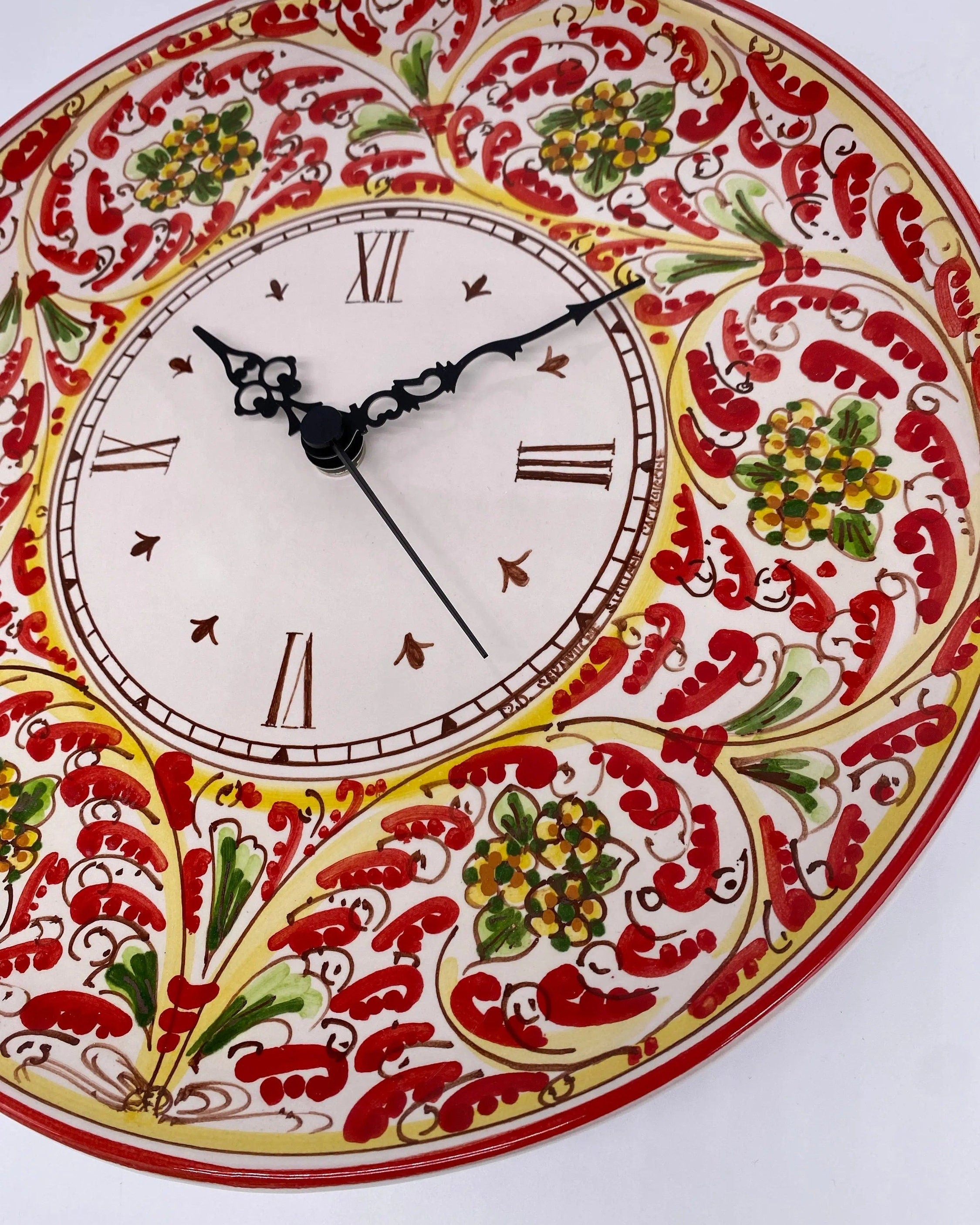 Orologio da Parete Ceramica Caltagirone Rotondo dipinto a mano cm D.30 Decoro n.6 DD CERAMICHE SICILIANE