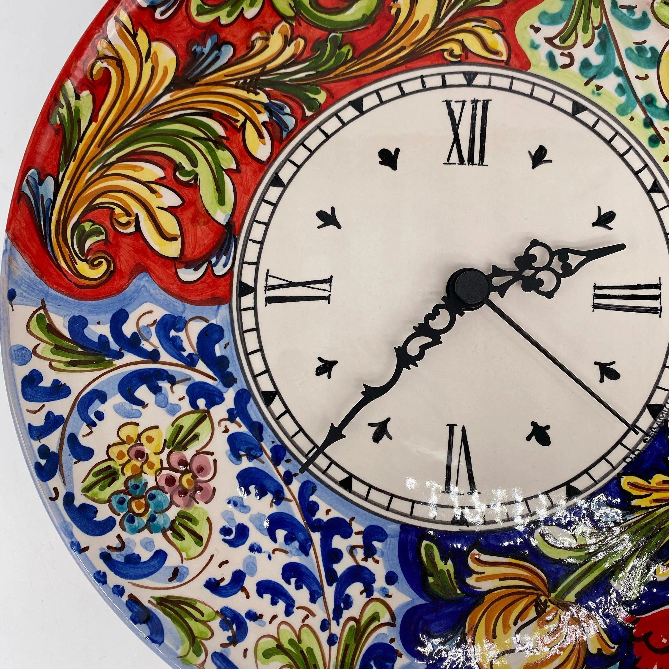 Orologio da Parete Ceramica Caltagirone Rotondo dipinto a mano cm D.30 Decoro n.3 DD CERAMICHE SICILIANE