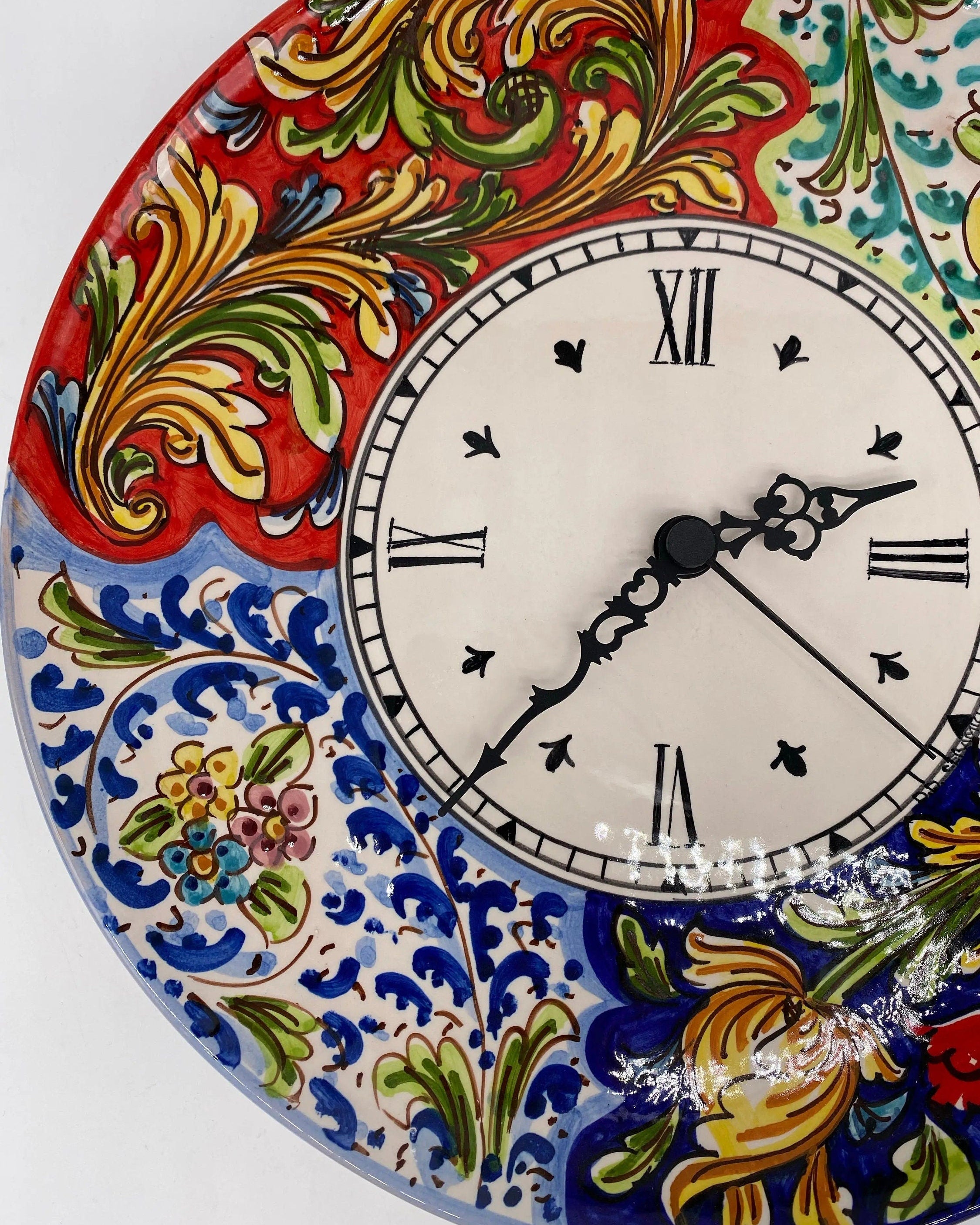 Orologio da Parete Ceramica Caltagirone Rotondo dipinto a mano cm D.30 Decoro n.3 DD CERAMICHE SICILIANE