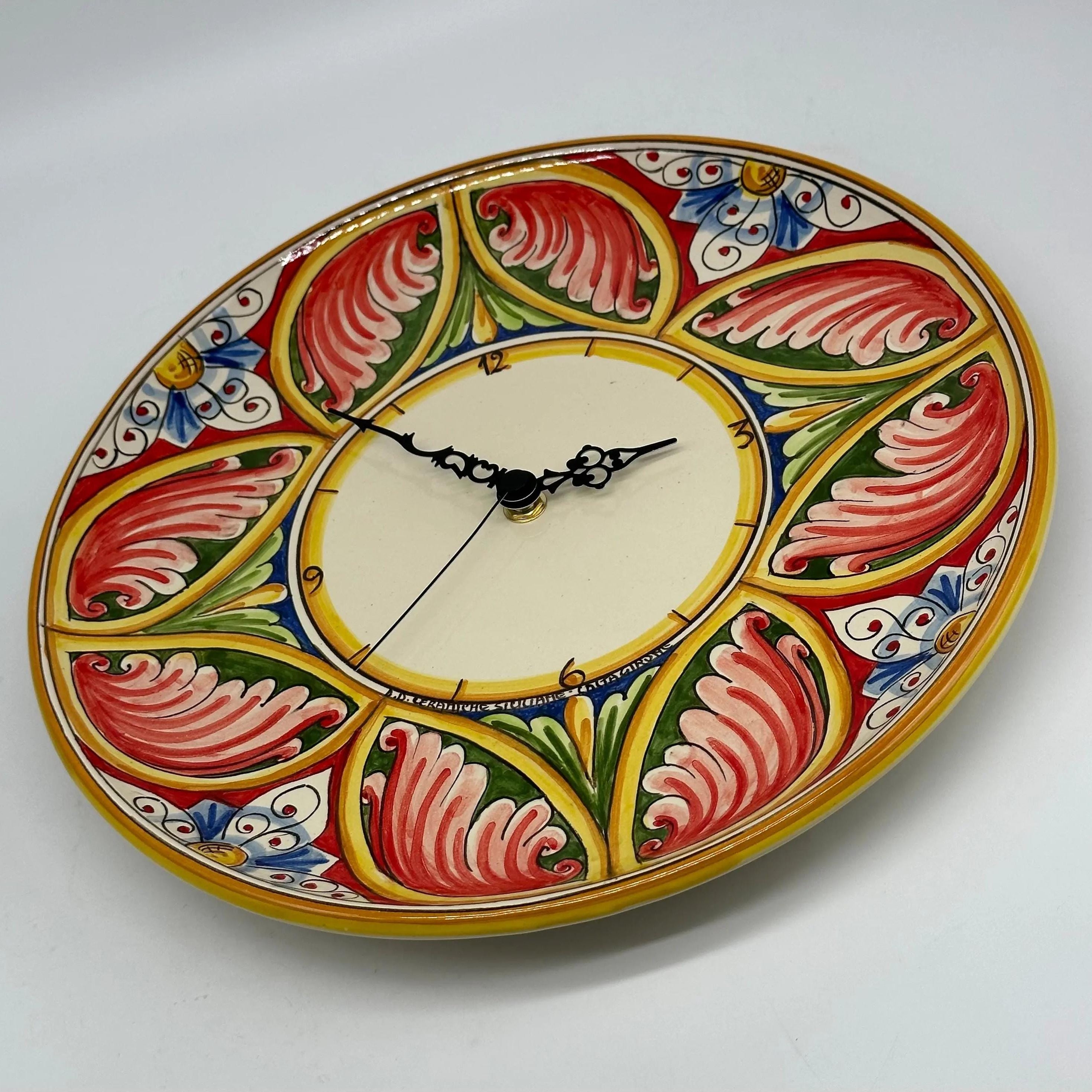Orologio da Parete Ceramica Caltagirone Rotondo dipinto a mano cm D.30 Decoro n.8g DD CERAMICHE SICILIANE