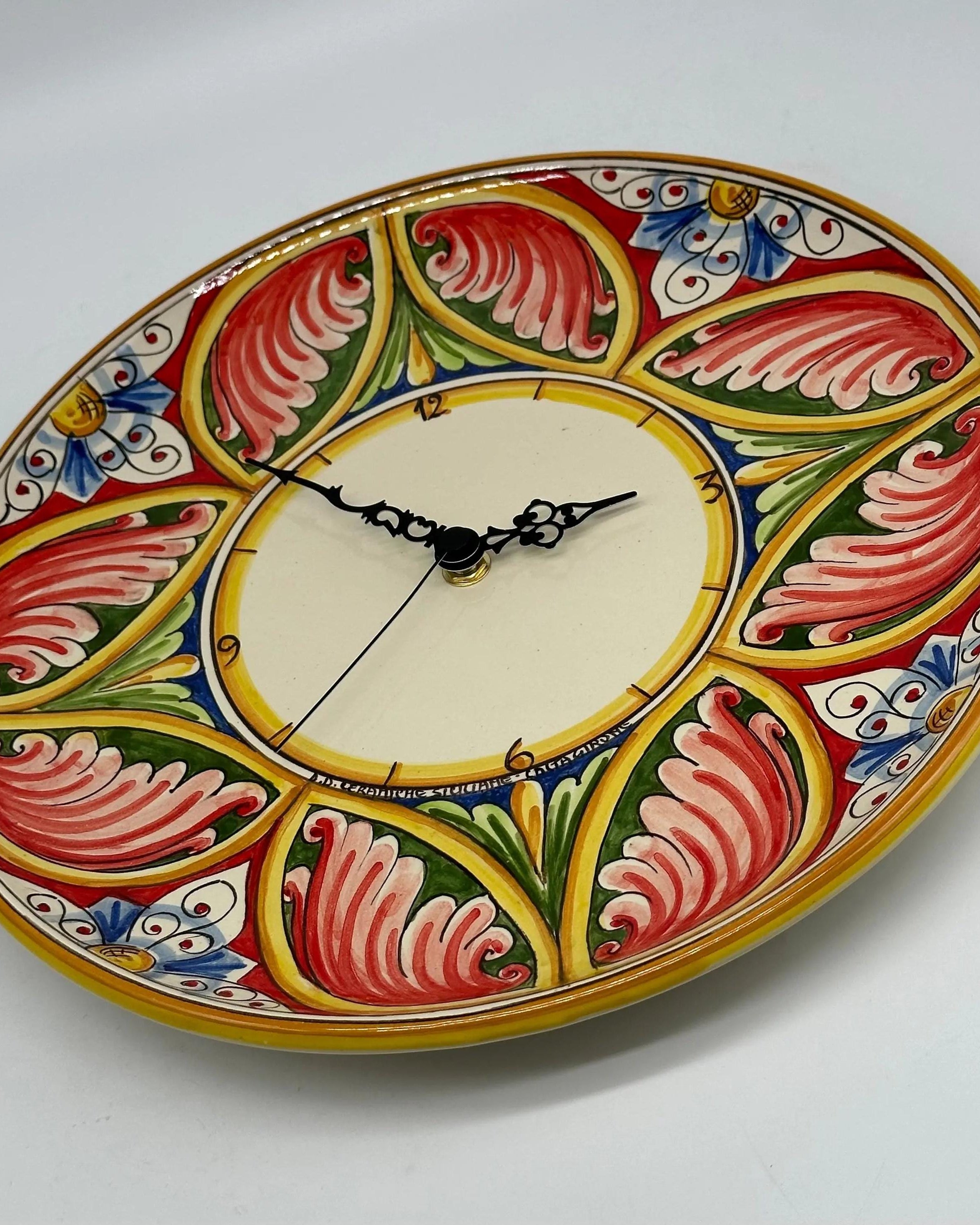 Orologio da Parete Ceramica Caltagirone Rotondo dipinto a mano cm D.30 Decoro n.8g DD CERAMICHE SICILIANE