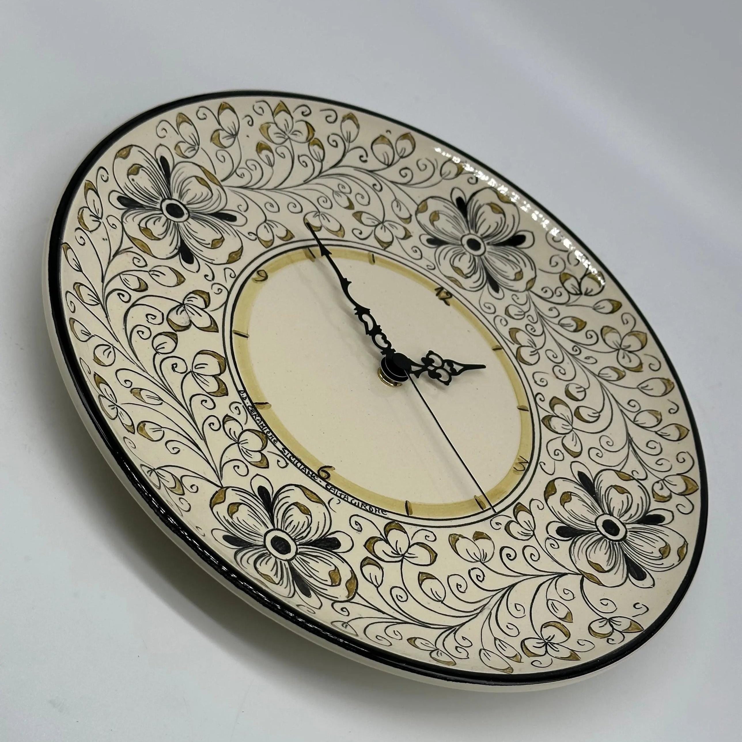 Orologio da Parete Ceramica Caltagirone Rotondo dipinto a mano cm D.30 Decoro n.7g DD CERAMICHE SICILIANE