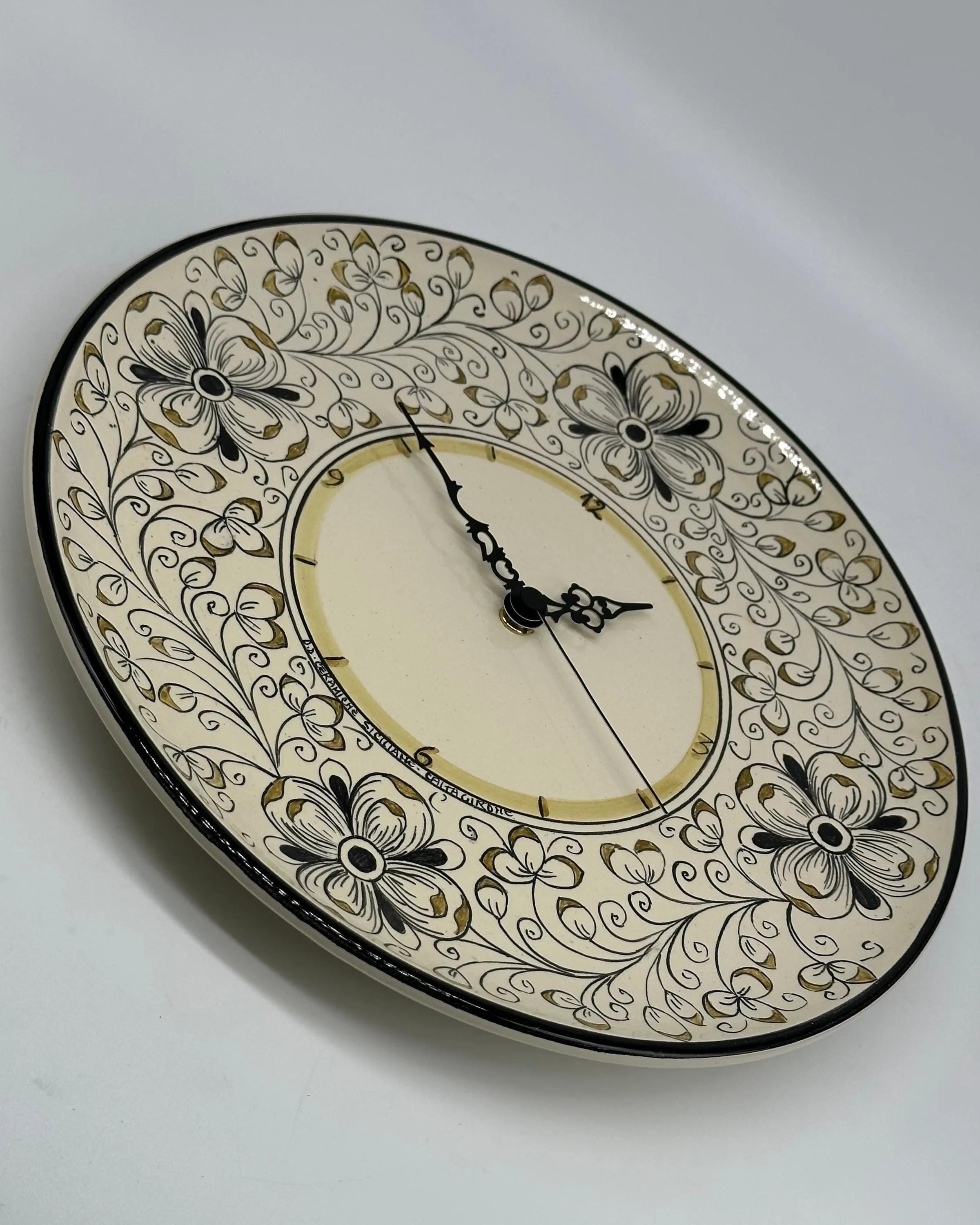 Orologio da Parete Ceramica Caltagirone Rotondo dipinto a mano cm D.30 Decoro n.7g DD CERAMICHE SICILIANE